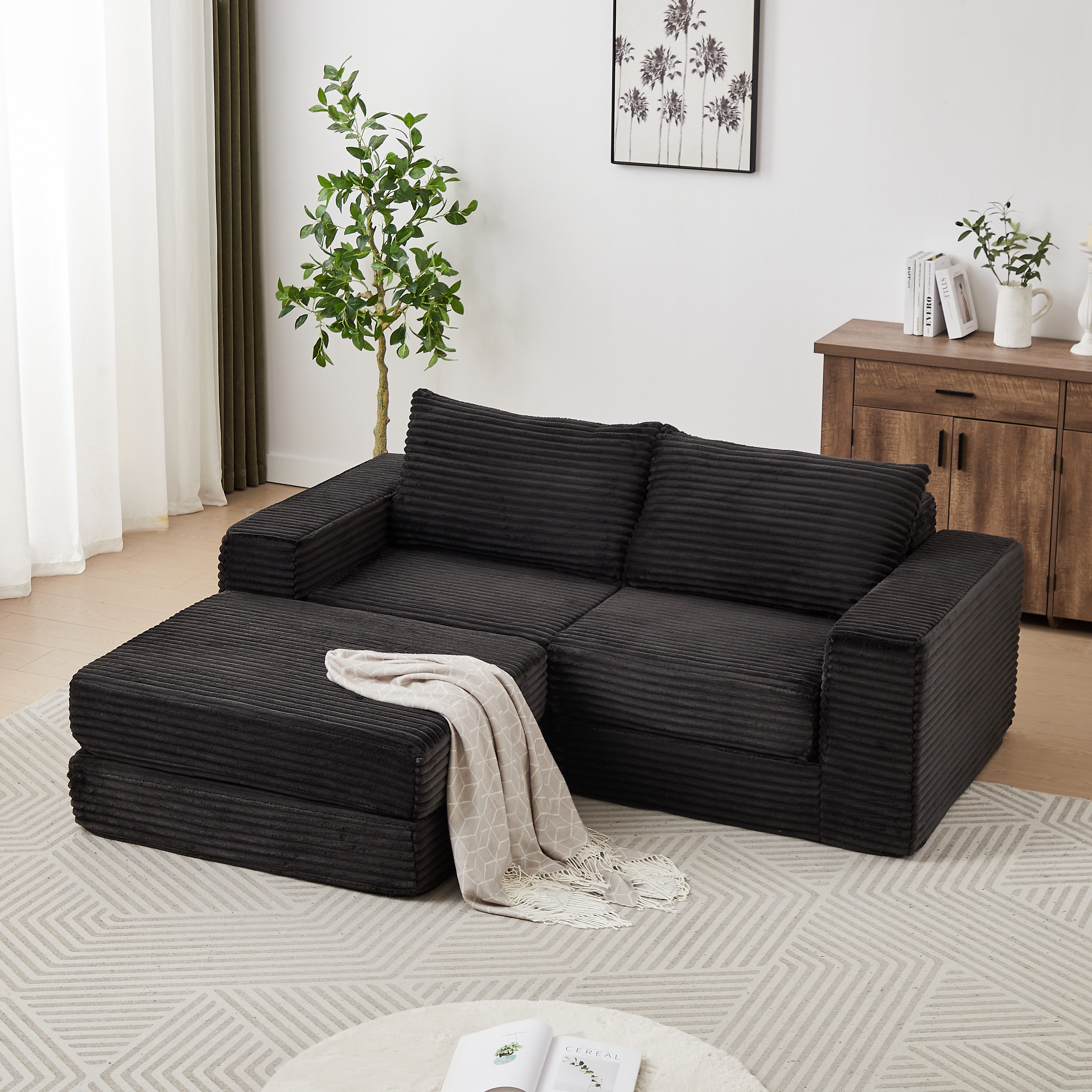 MODFU Schlafsofa Modulares Sofa-Bett, Removable Footstool, Modular Sofa with Flexible Configuration 1 Teile