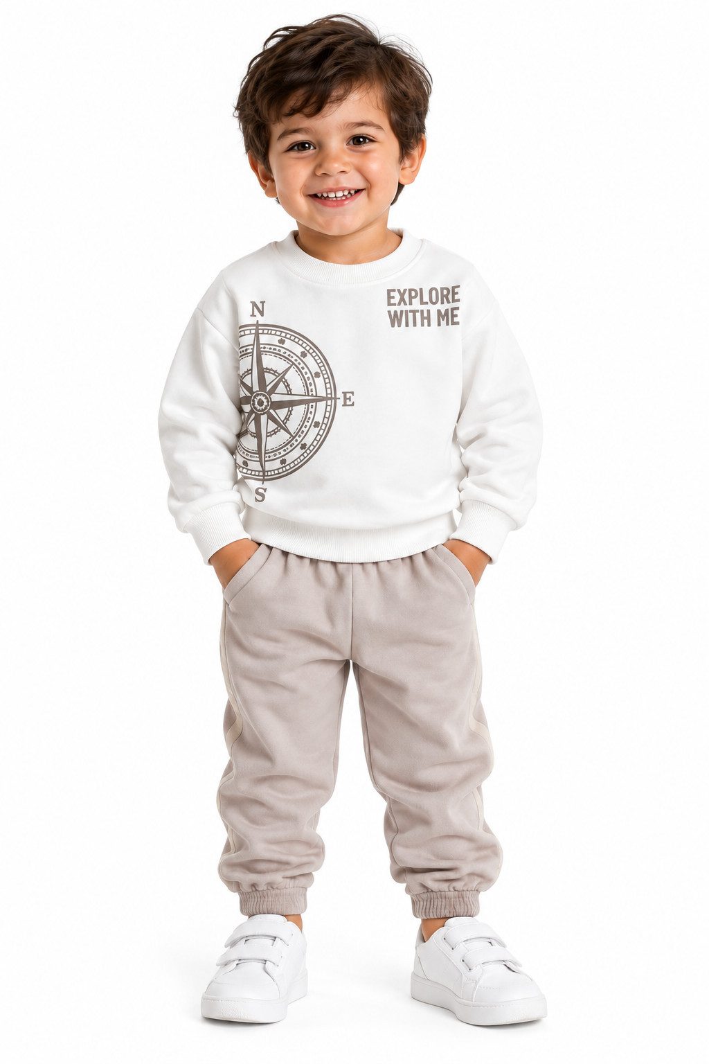Lorey Medtec Freizeitanzug Jungen Set 2-teilig Pullover & Hose 100% Baumwolle Kompass Beige (Pullover + Hose)