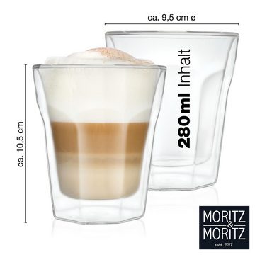 Moritz & Moritz Gläser-Set Moritz & Moritz Kelch Glas 4x 280ml, Borosilikatglas, Doppelwandige Gläser für Kaffee, Tee oder Dessert