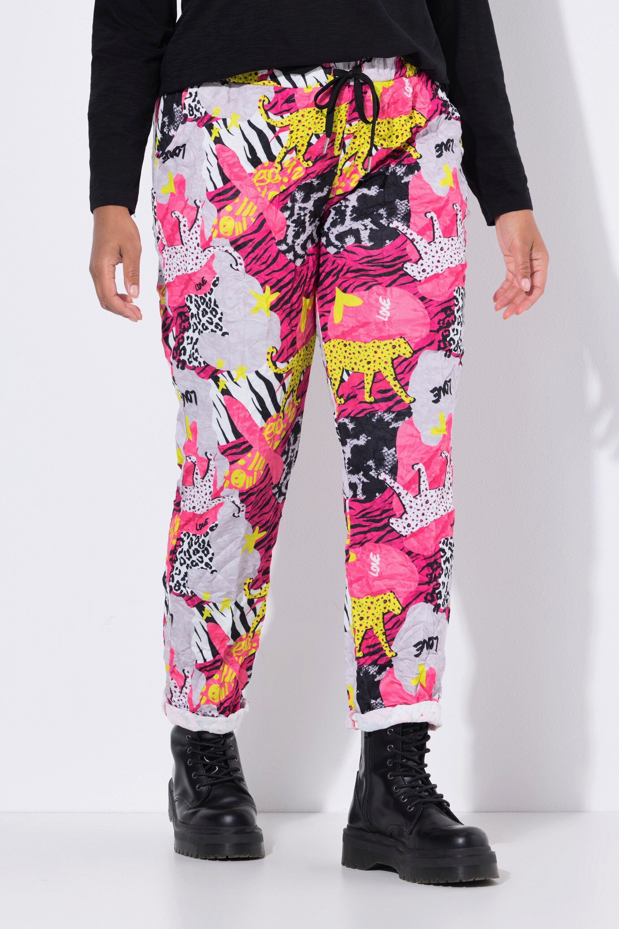Angel of Style Funktionshose Crinkle-Hose Loose Fit Crincle Animalpatch-Muster