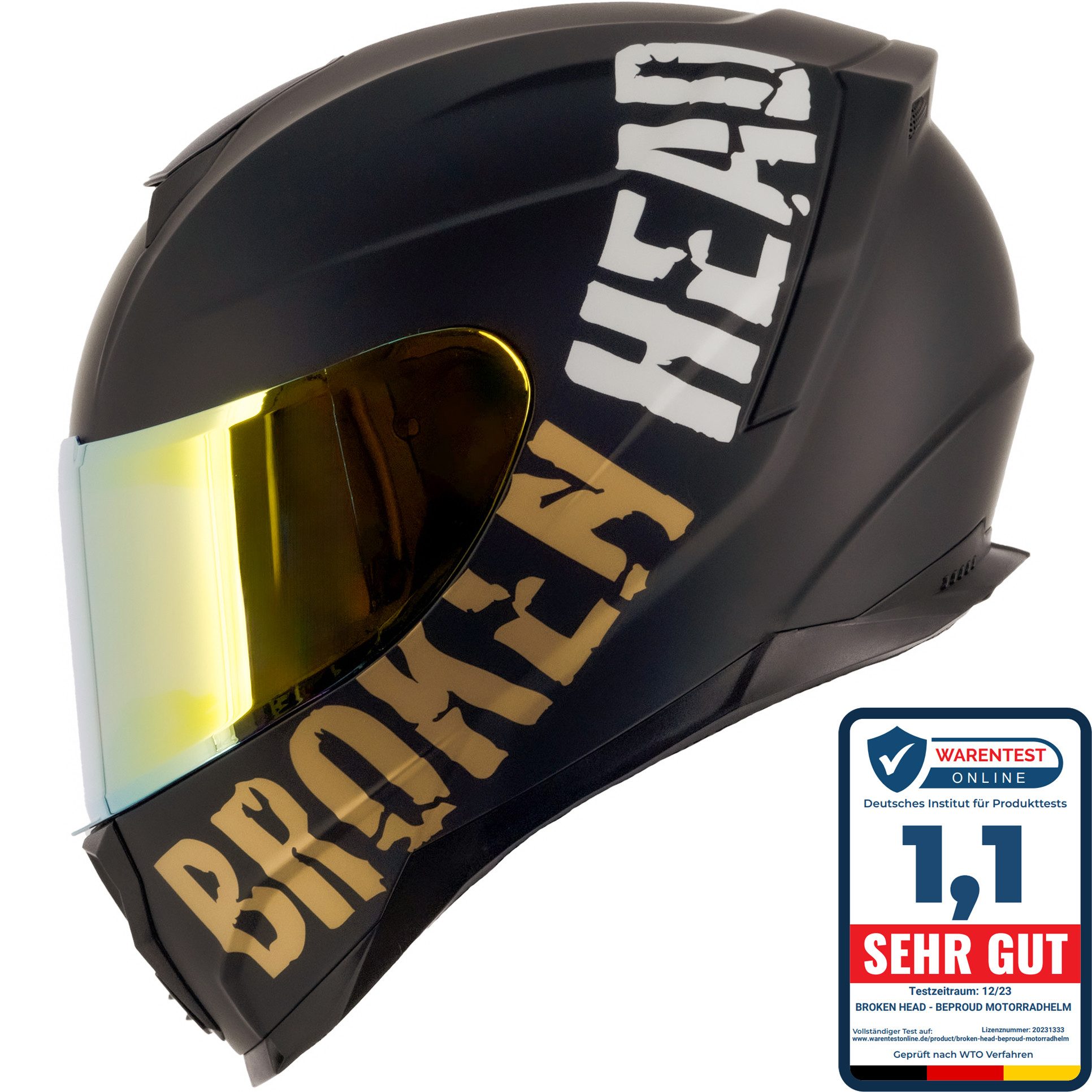 Broken Head Motorradhelm BeProud Sport Gold (Mit Gold Verspiegeltem Visier), Hochwertiges Design