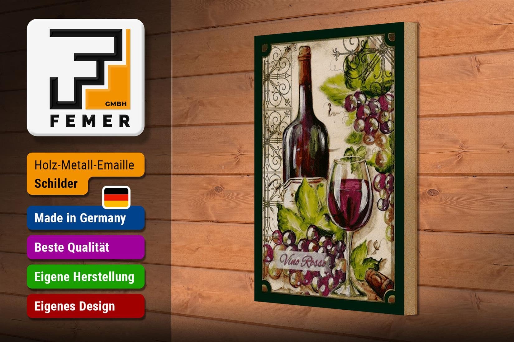 Femer GmbH Holzbild Kunst 20x30cm Stillleben Vino Rosso Rotwein, Essen Trinken Genuss, Nostalgie Retro Altes (1 St), Glatte Holzfaserplatte (MDF), vorn beschichtet
