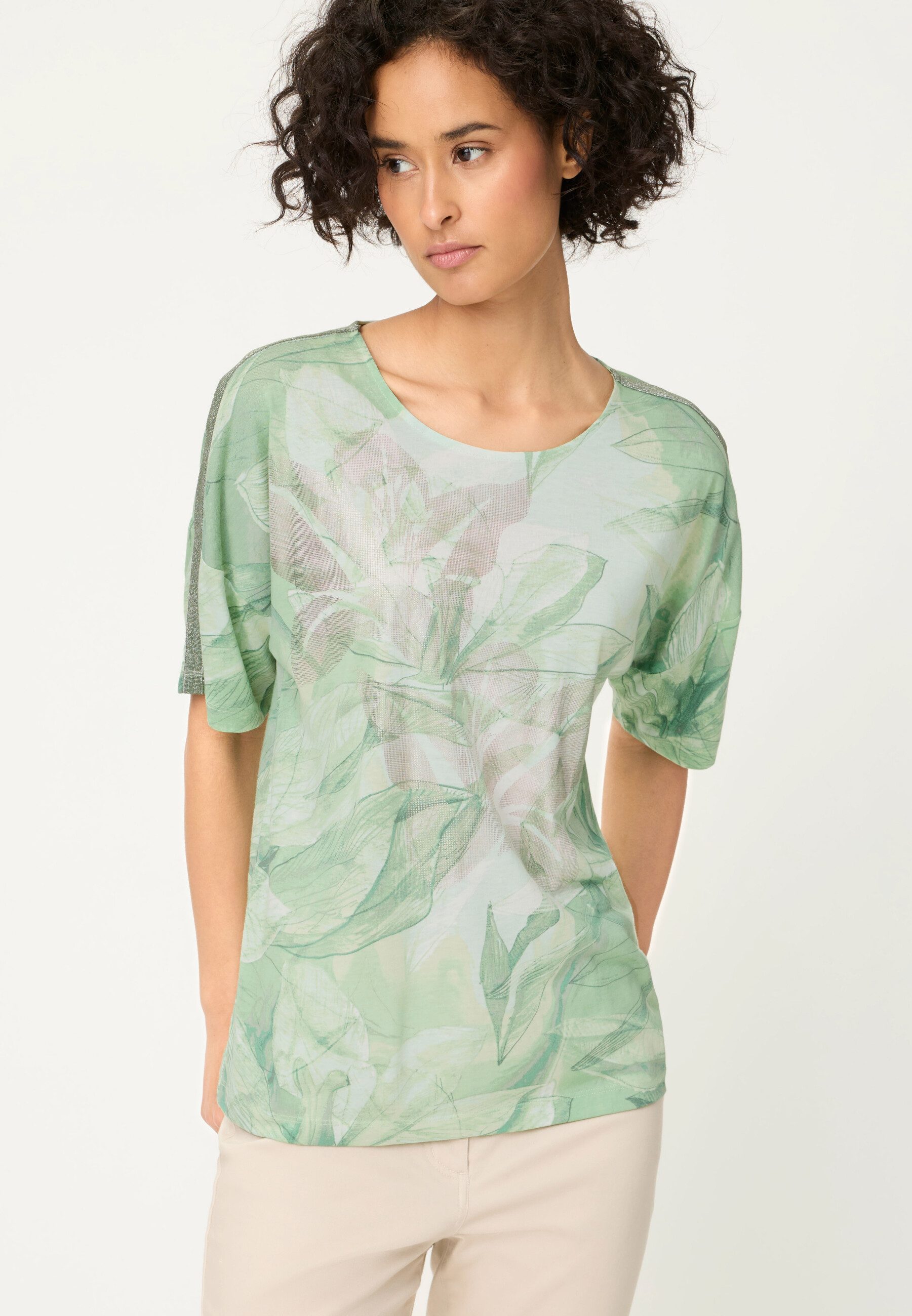 Olsen T-Shirt mit Panneaux-Print und Folien-Effekt