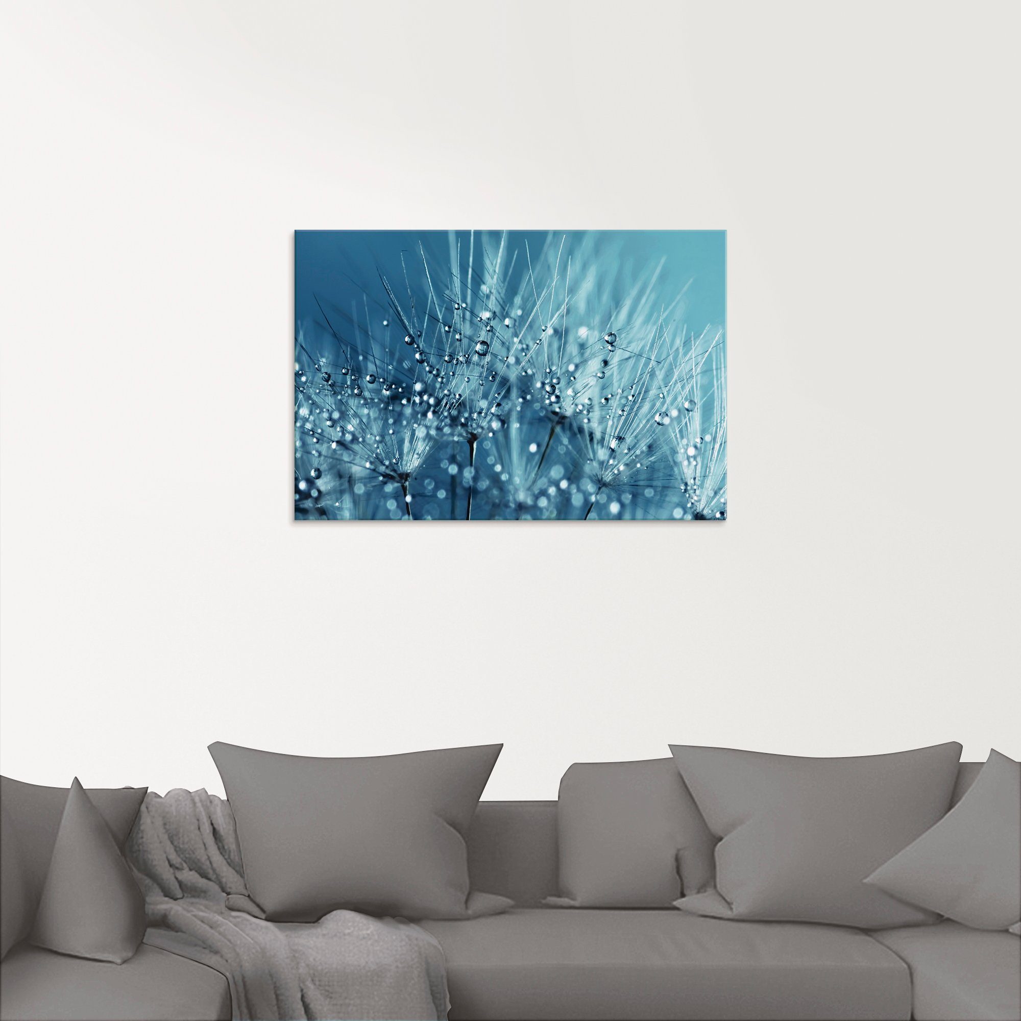 Artland Glasbild Blaue glitzernde Pusteblume, Blumen (1 St), in verschiedenen Größen