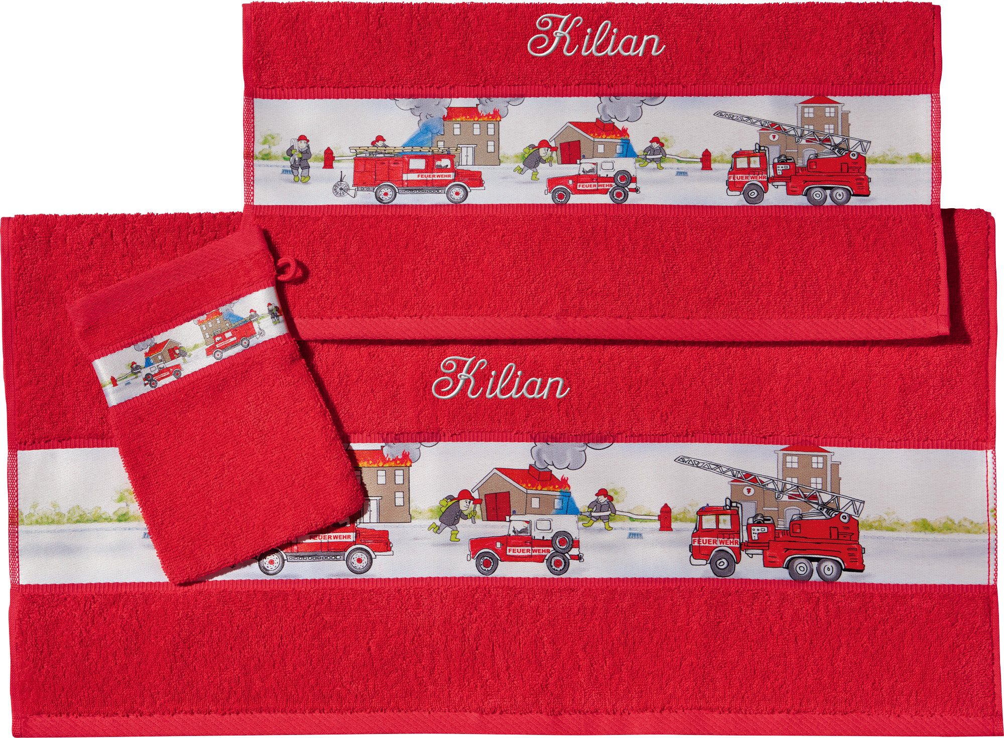 Erwin Müller Handtücher Kinder-Frottier-Set "Feuerwehr" 3-teilig, Walk-Frot günstig online kaufen