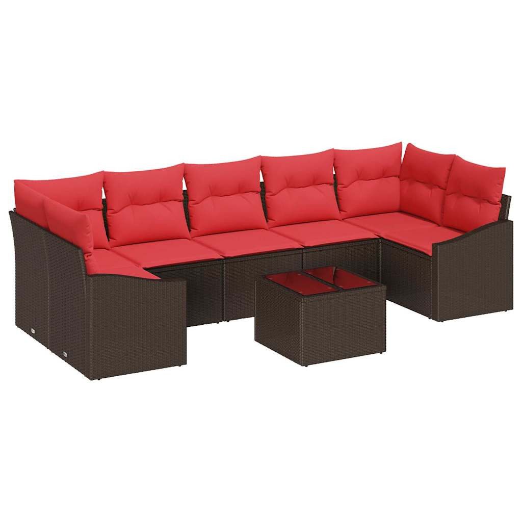 vidaXL Loungesofa Sofa Set 8 stk. 7-Sitzanzahl Braun und Rot Poly-Rattan, 8 Teile
