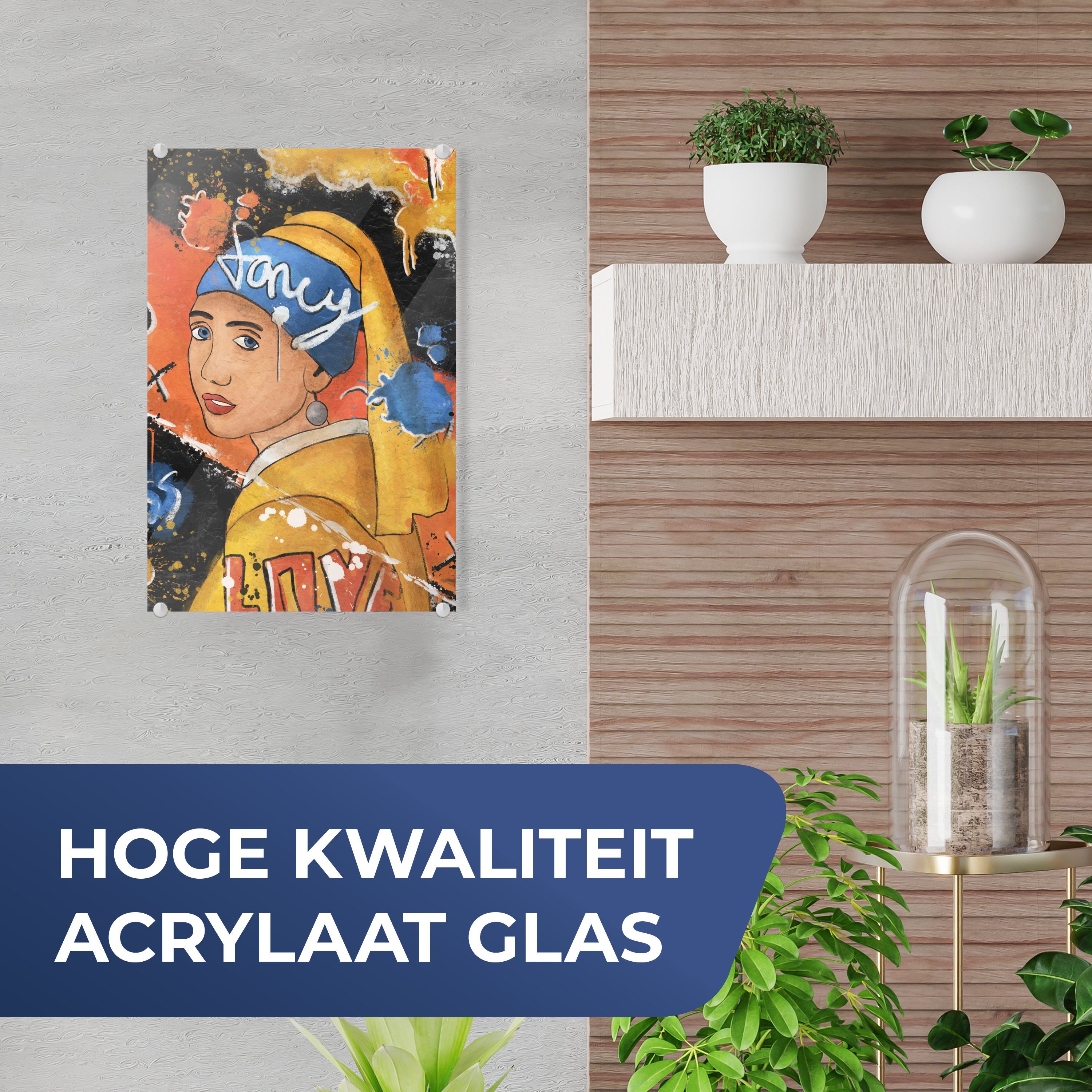 - Acrylglasbild Vermeer MuchoWow auf Kunst, Foto St), - - Glas auf Glas Mädchen - Glasbilder Perlenohrring (1 - mit Wandbild Bilder Wanddekoration