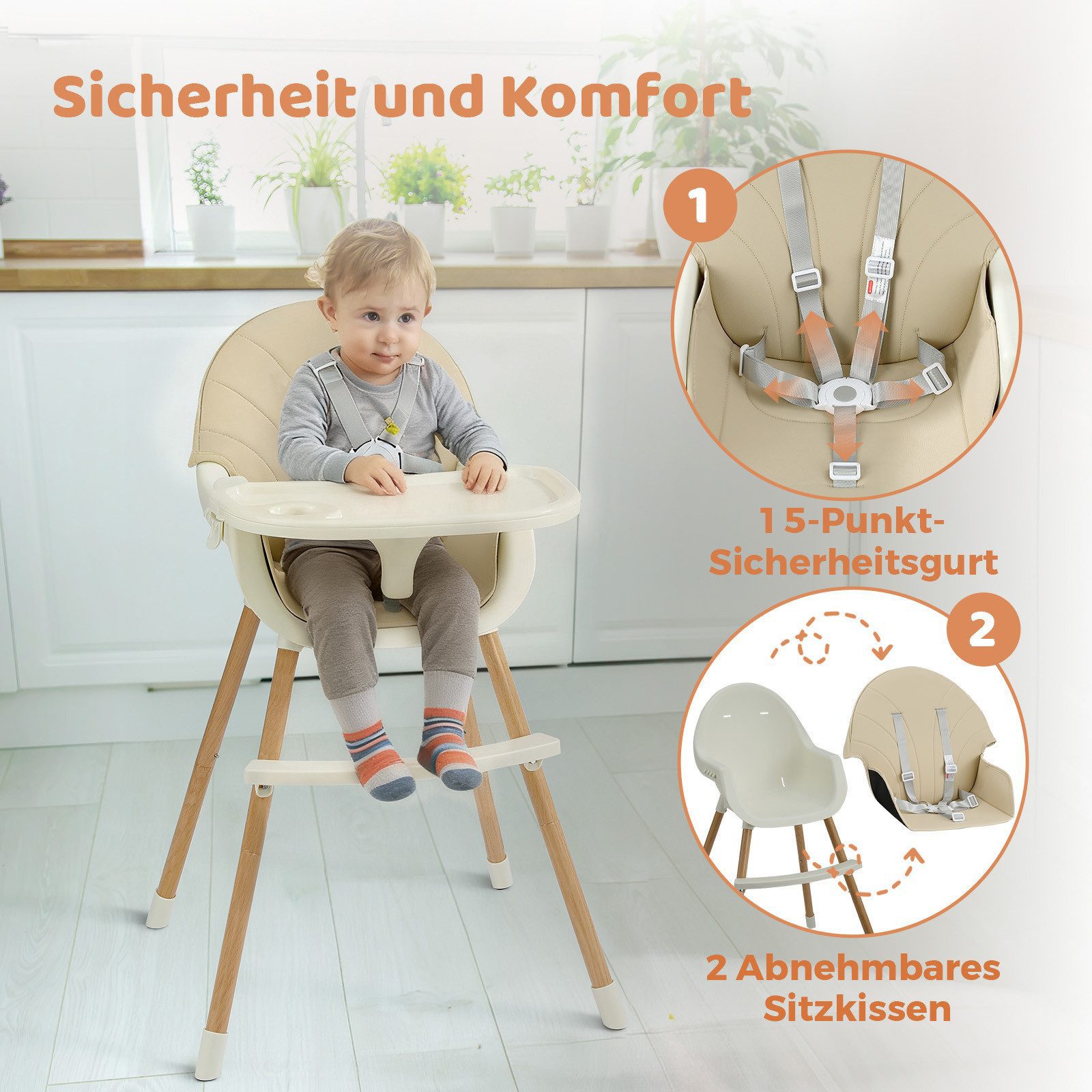 Dripex Kinderstuhl Höhenverstellbarer Kinderstuhl mit Holzbeinen für Kinder bis zu 3