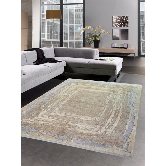 Wollteppich Wollteppich Luxus Designerteppich Teppich abstrakt mit Naturfasern beige grau Carpetia rechteckig Höhe: 7 mm Maschinengewebt