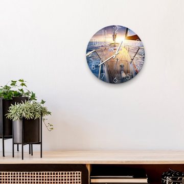 DEQORI Wanduhr 'Segelboot jagt Abendsonne' (Glas Glasuhr modern Wand Uhr Design Küchenuhr)