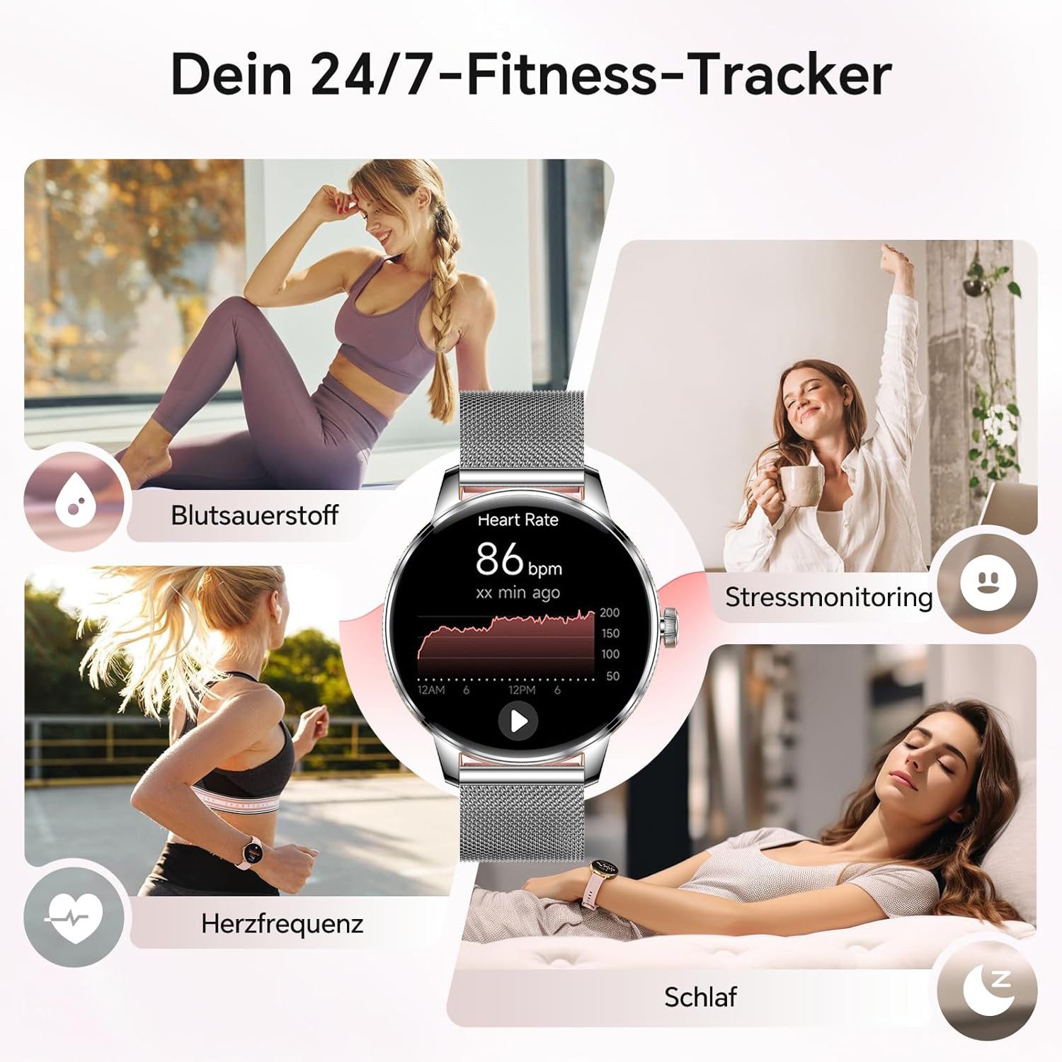Forrlite 2026 Neues Smartwatch Damen Herren mit Telefonfunktion, Smartwatch (38mm cm/1.19 Zoll) Spar-Set, 4-tlg., Anrufe, Schrittzähler, Puls, Blutdruck, Stress – Bild 3 von 5