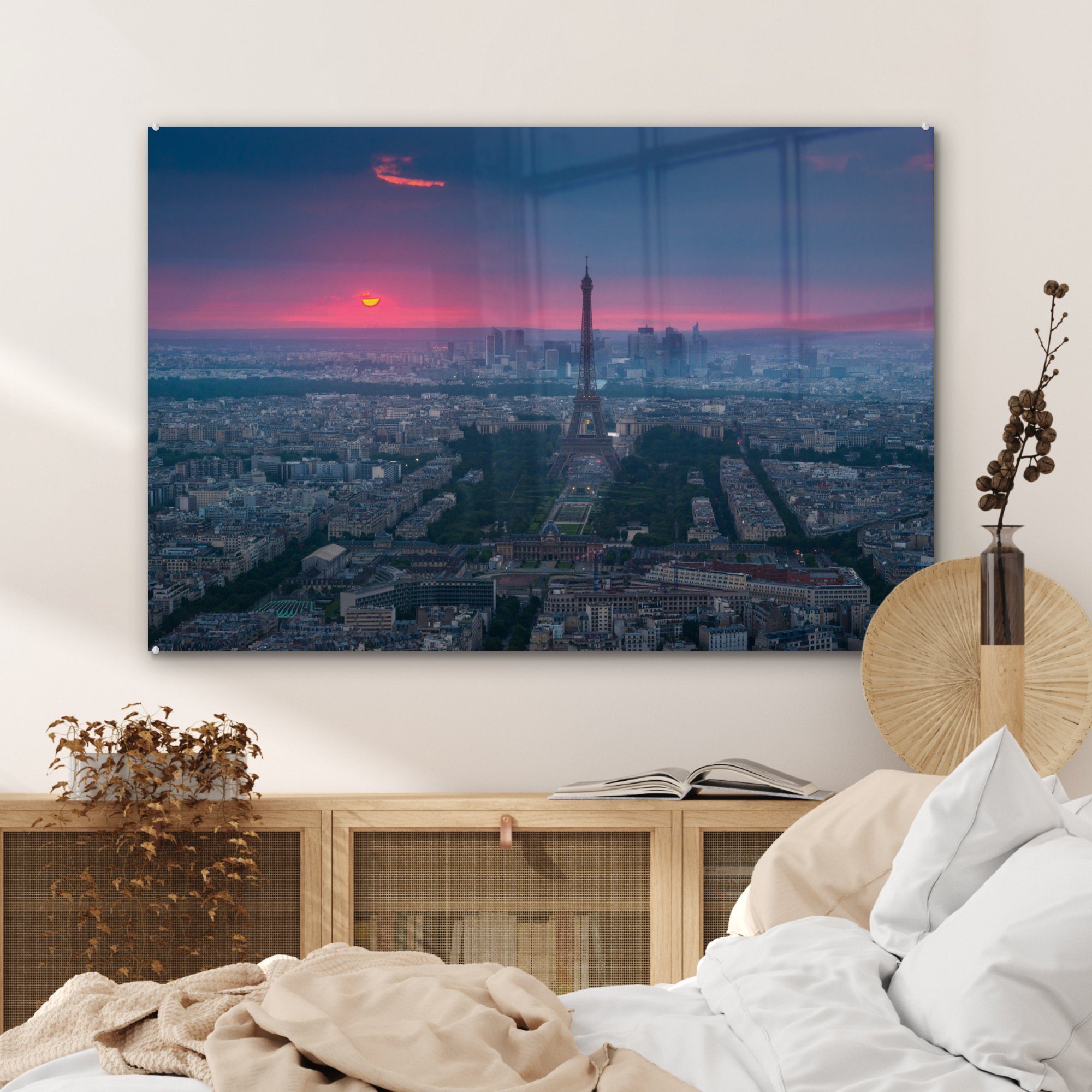 MuchoWow Acrylglasbild (1 Acrylglasbilder - Dunkelheit, Schlafzimmer Paris Himmel St), - & Wohnzimmer