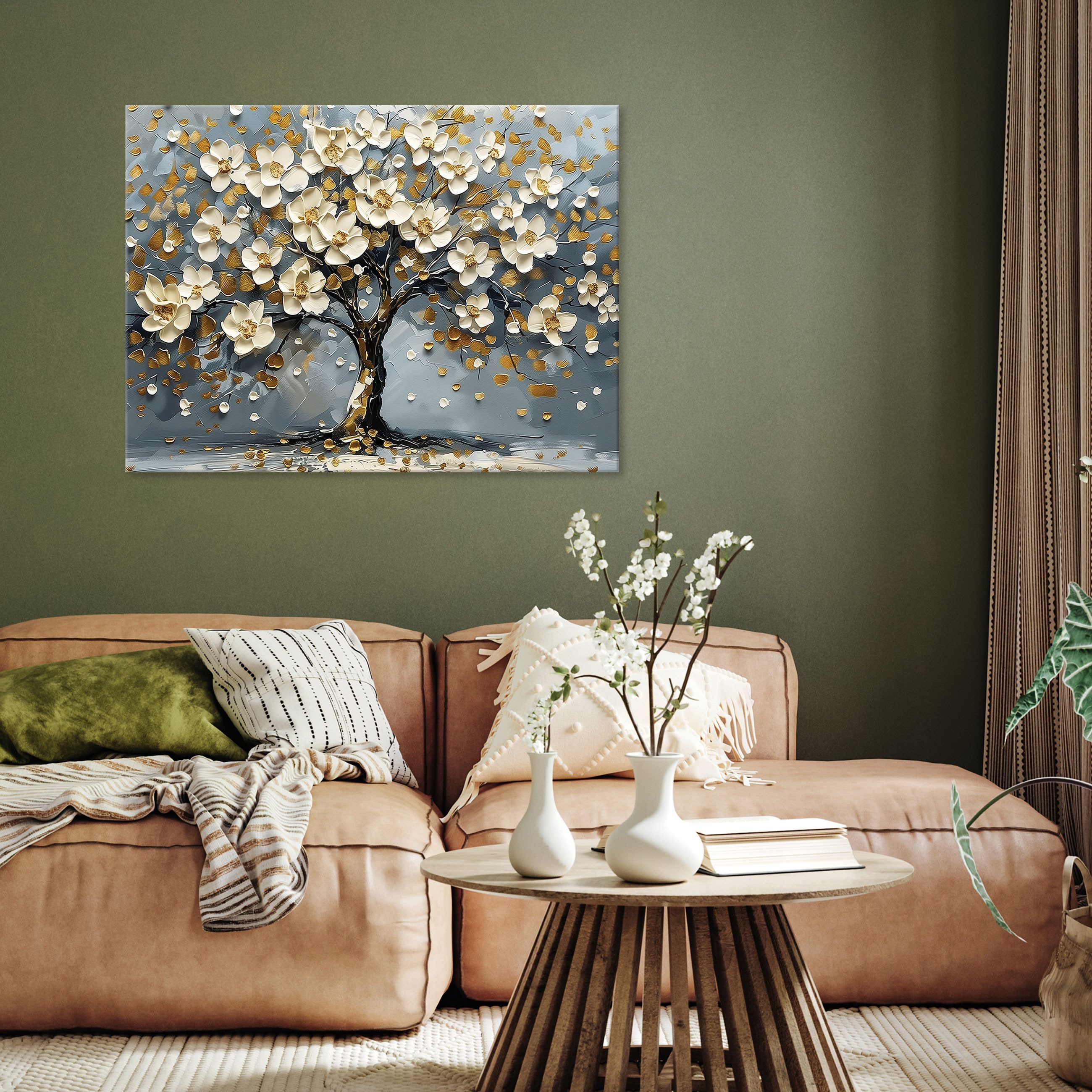 Wallarena Leinwandbild Baum Blumen Grau 3D Effekt Bilder Wandbild XXL Leinw günstig online kaufen