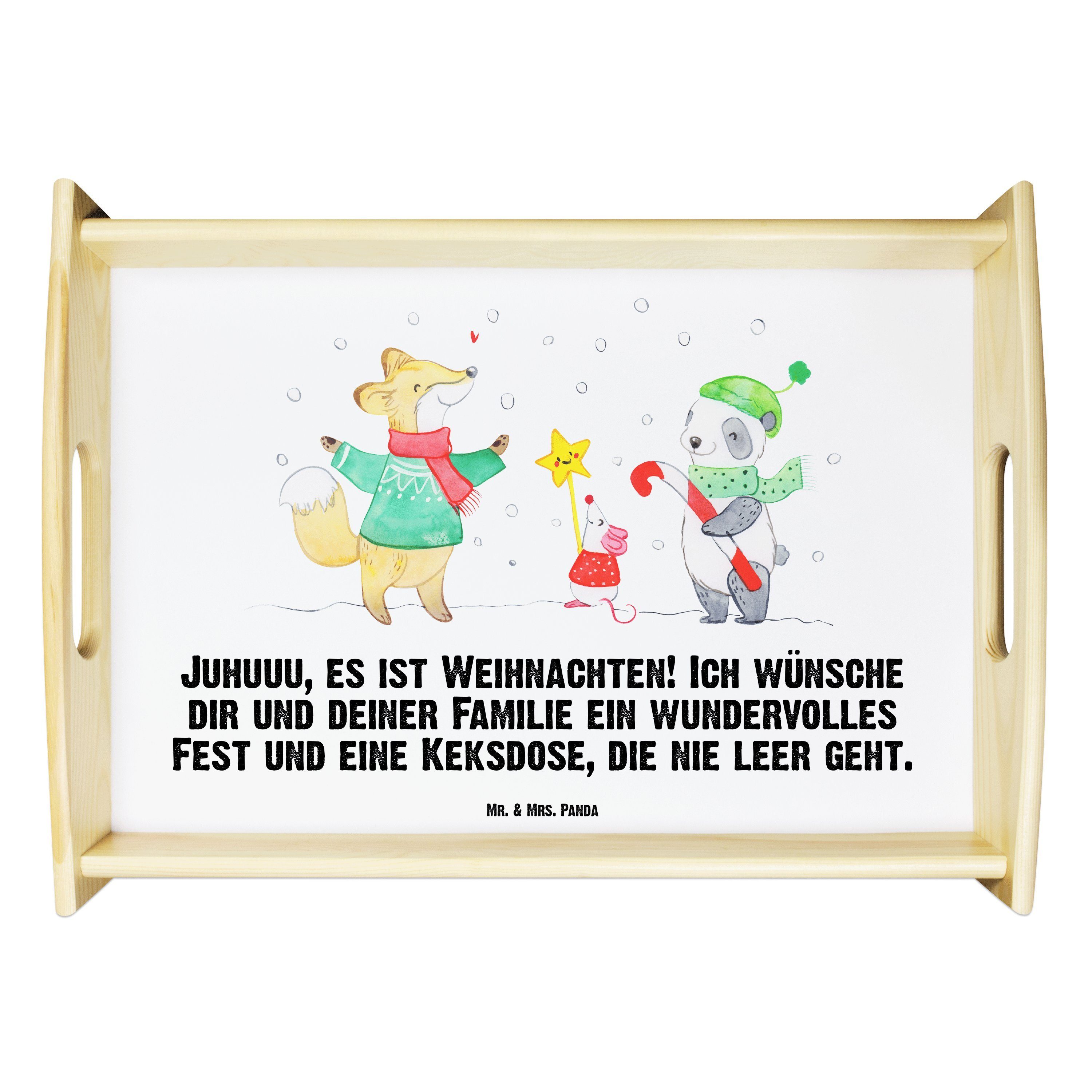 Mr. & Mrs. Panda Tablett Winter Weihnachtsfreude - Weiß - Geschenk, Weihnachten, Weihnachtsman, Echtholz lasiert, (1-tlg)