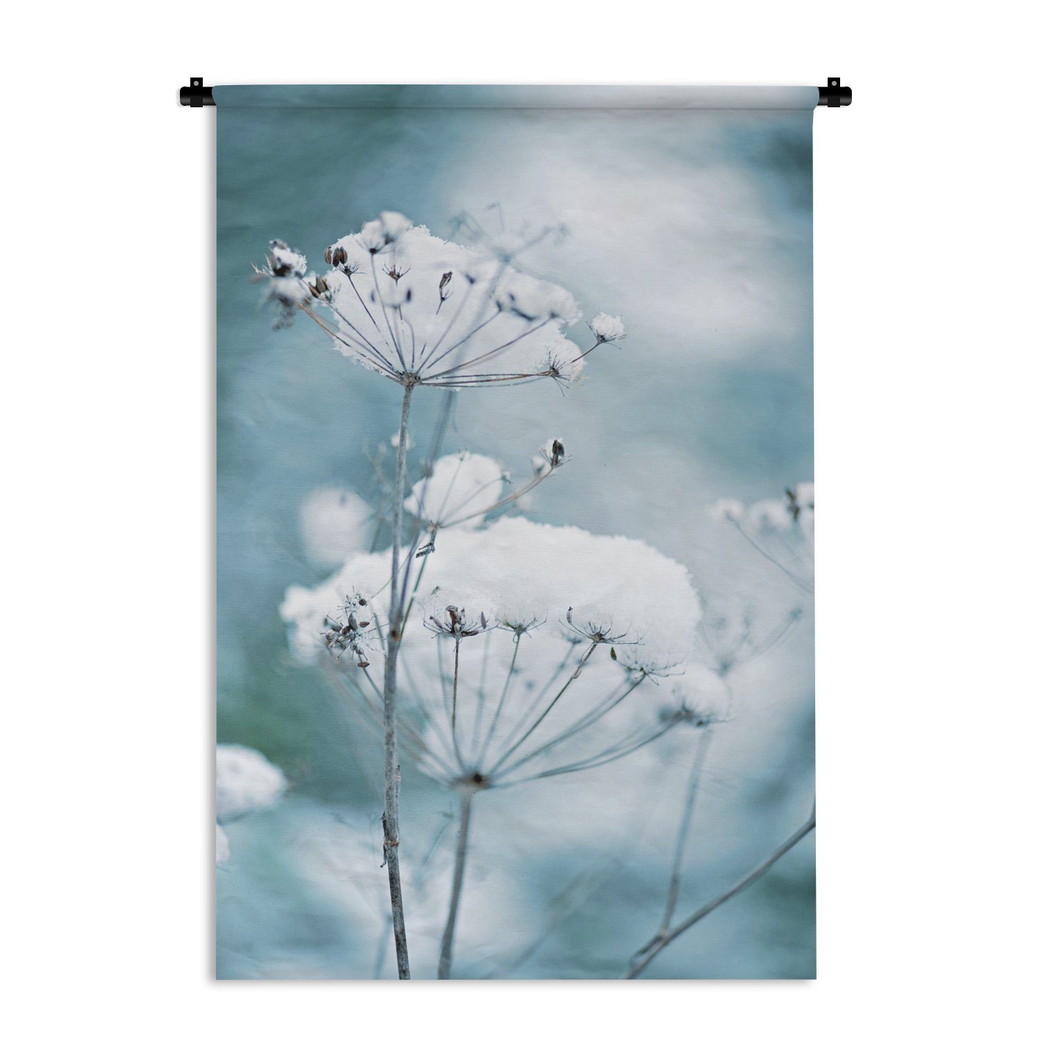 MuchoWow Wandteppich Schnee - Blumen - Winter - Zweige, Rechteckig, Höhe: 3 mm, Wandtuch, Wohnzimmer Deko, 60x90 cm