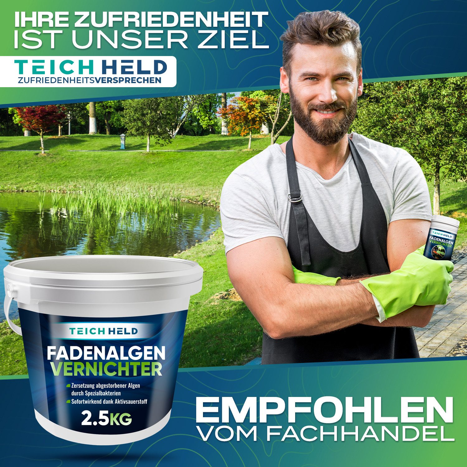 Teichheld Poolpflege Faden-Algenvernichter Teich-klar für kristallklares Wasser Anti Algen, Mit Aktivsauerstoff 7x stärkere Schnell-Aktiv-Formel