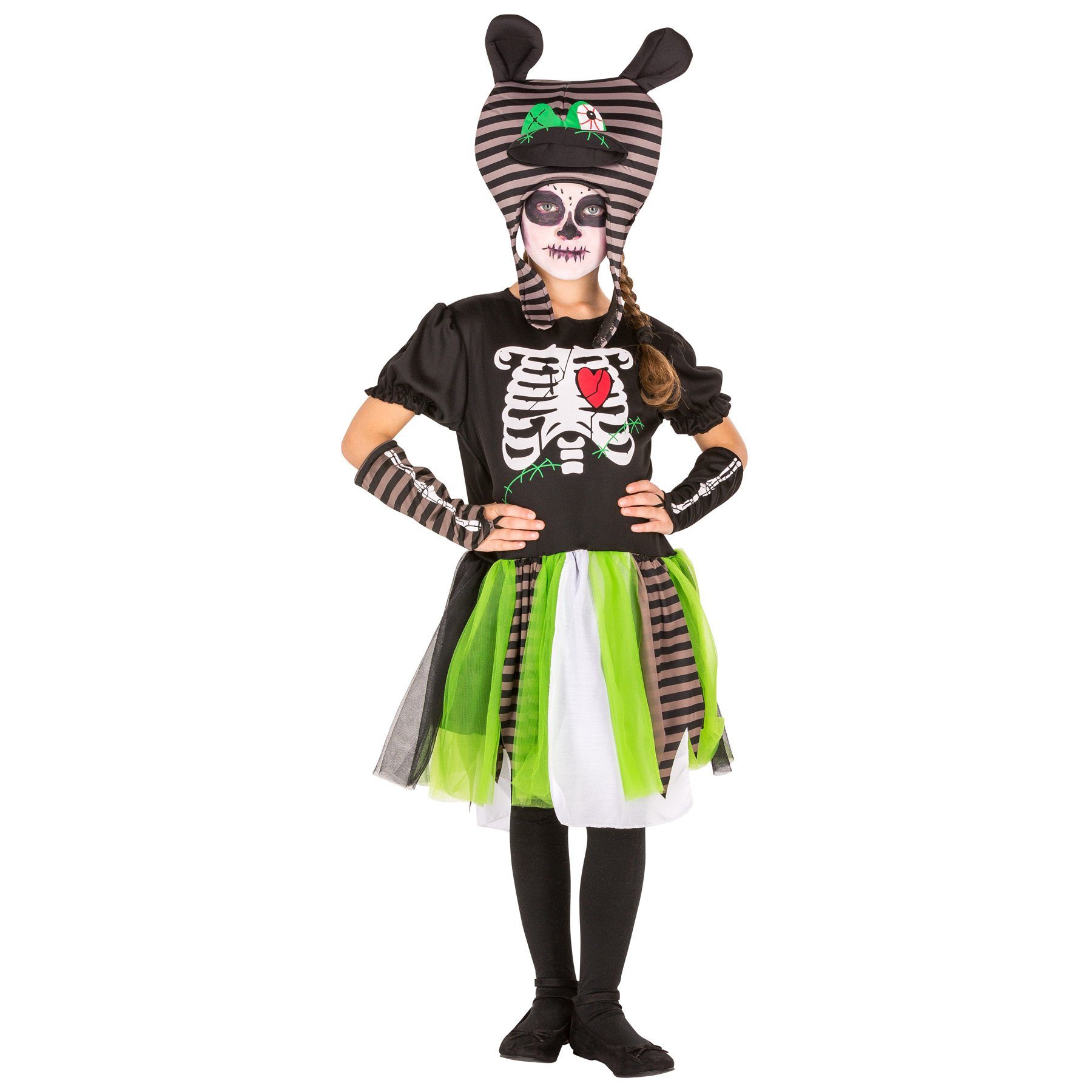 dressforfun Kostüm Girlie Zombie Skelett Kostüm, Kleid mit Skelettaufdruck