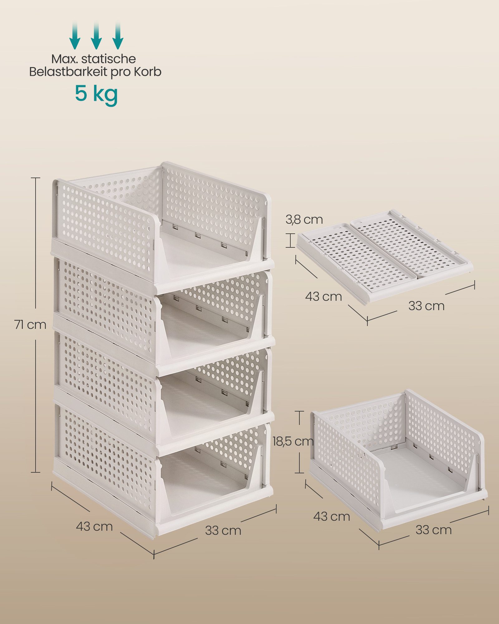 SONGMICS Aufbewahrungsbox Schrank-Organizer klappbar, Kleiderschrank-Organizer stapelbar (4 St), Aufbewahrung & Organisation, ausziehbarer Korb, 4er/6er Set