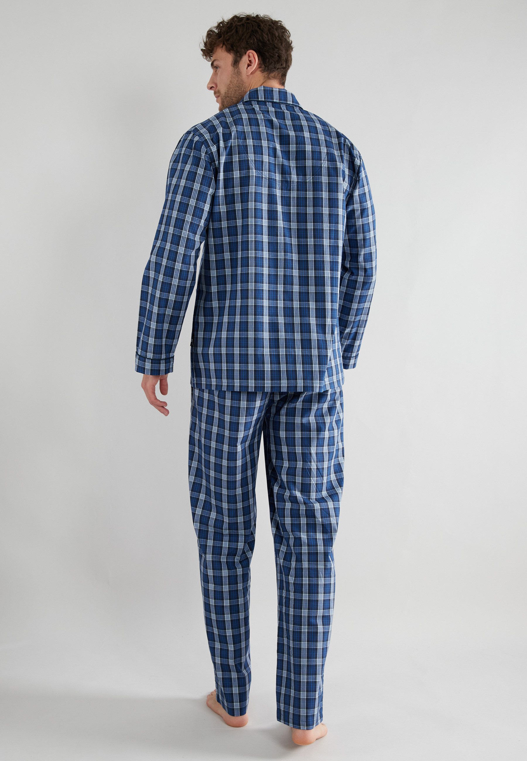 GÖTZBURG Schlafanzug Clubhouse (2 tlg) Karomuster, Brusttasche, Baumwolle, kühlender Effekt, weich