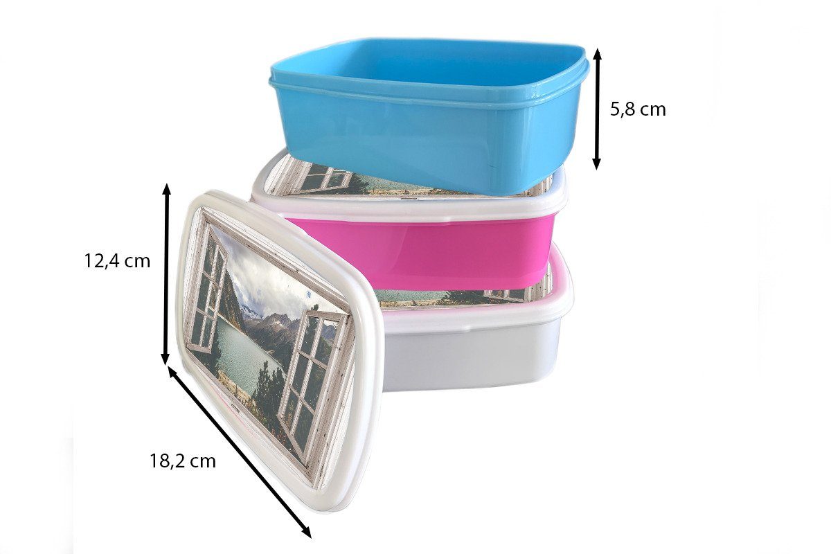 MuchoWow Lunchbox Aussicht Brotbox Berg, Erwachsene, rosa Kinder, Kunststoff, Snackbox, Brotdose für Wasser - Mädchen, (2-tlg), - Kunststoff