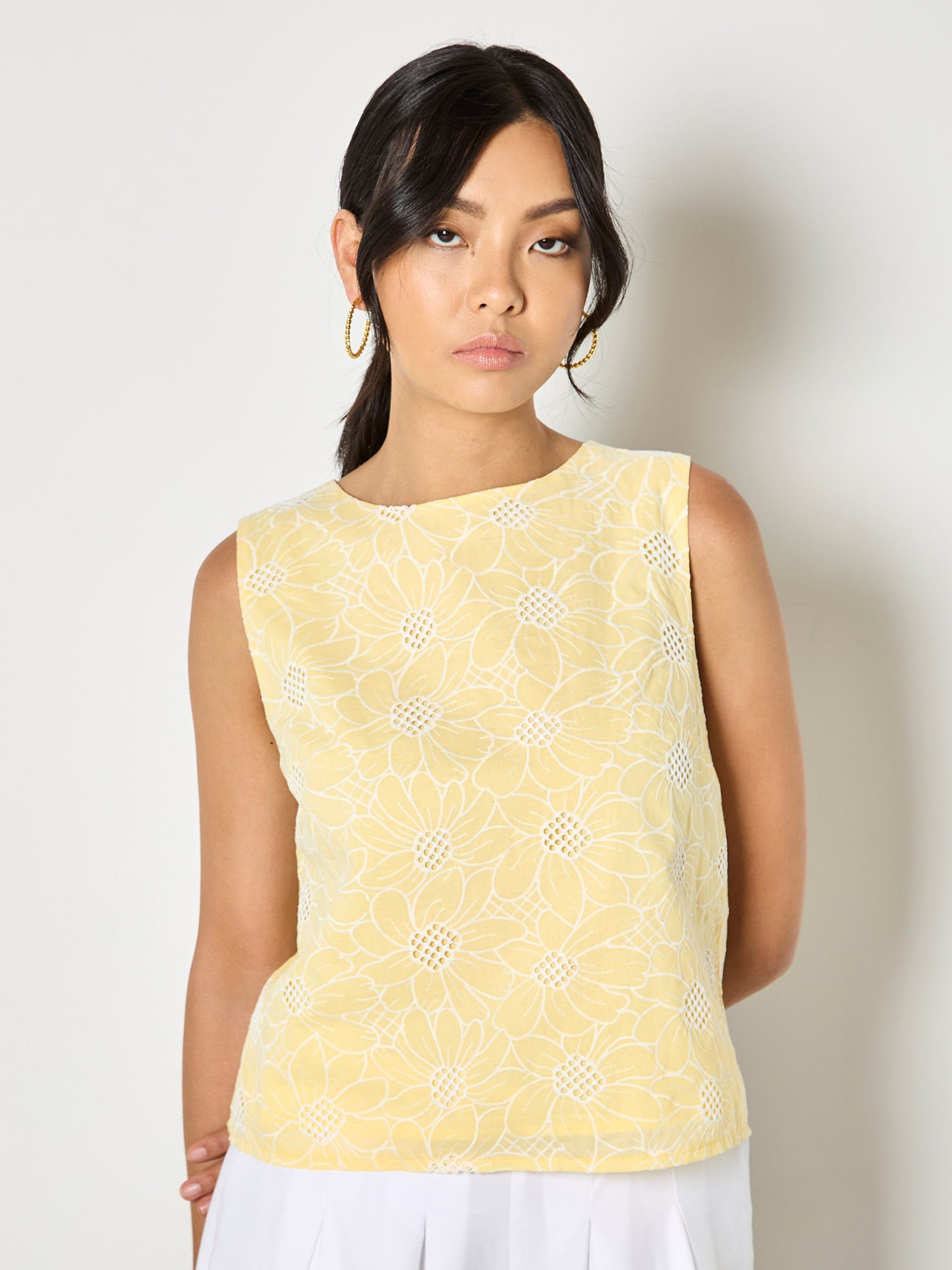 Apricot Spitzentop Top mit floraler Spitzenstickerei Gemustert