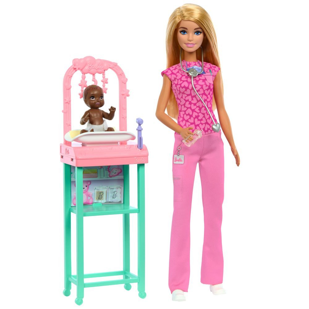 Barbie Anziehpuppe Barbie Kinderärztin Set mit Puppe, Baby, Möbel & Zubehör Mattel