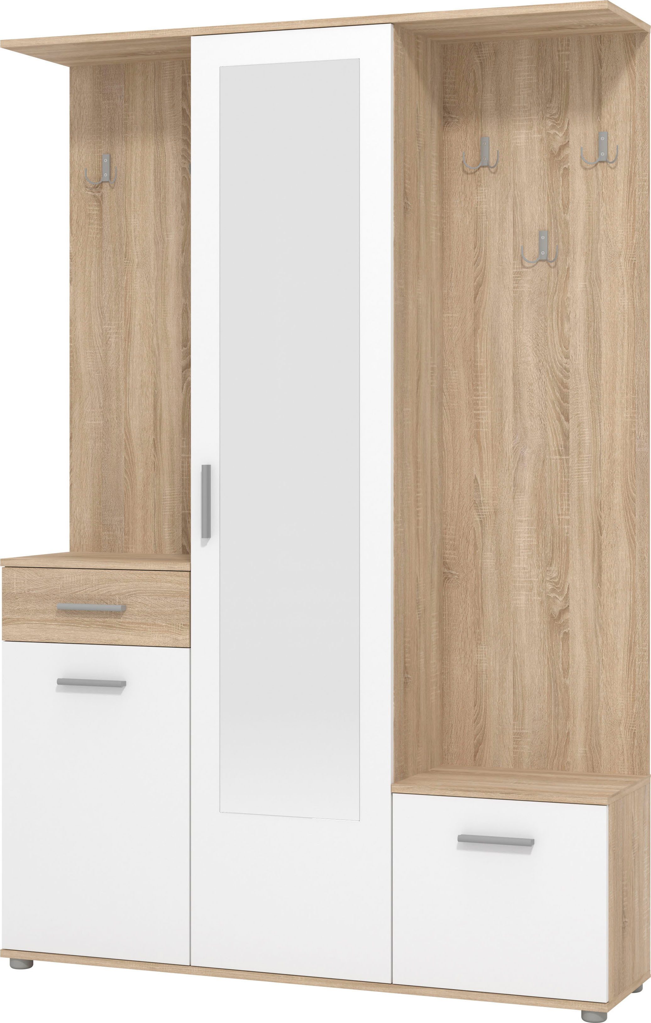 OTTO home Kompaktgarderobe Martin Flurgarderobe, Dielenschrank, Flurmöbel, Breite 134 cm Schuhschrank, mit Spiegel, in modernen Farben, mit 10 Haken – Bild 4 von 5