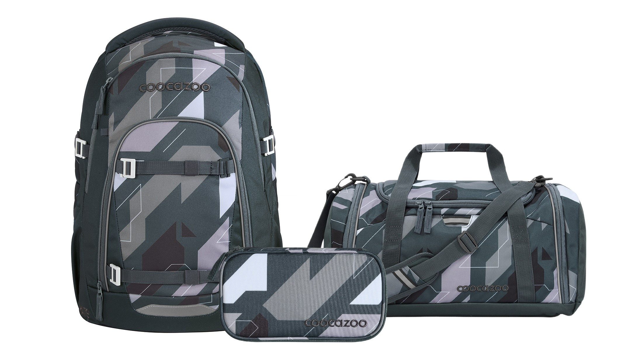 coocazoo Schulranzen Schulrucksack-Set MATE Dark Race 3-teilig (3-teilig), ergonomisch, Körpergröße: 135 - 180 cm, Easy-Grow-System