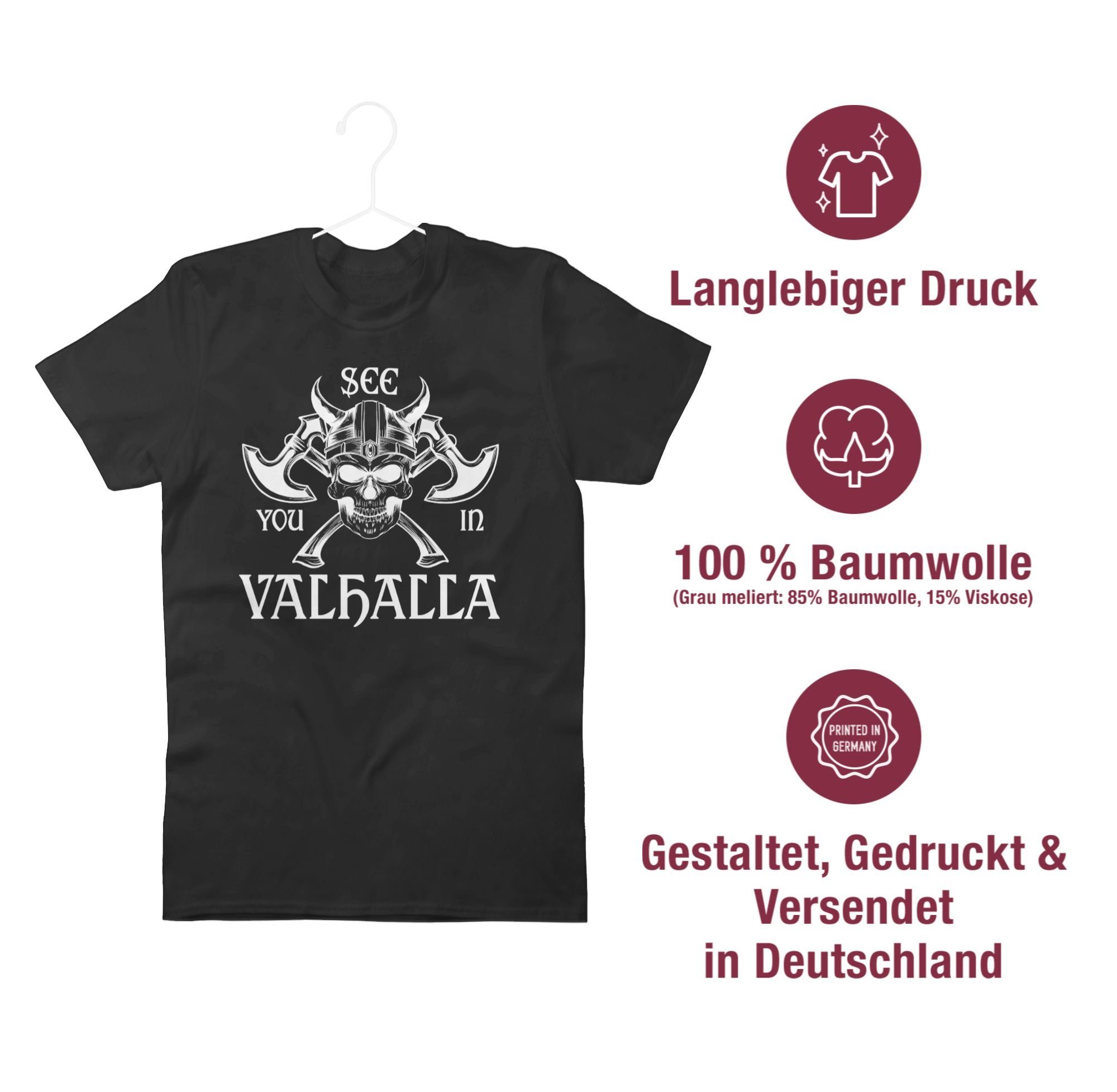 01 Walhalla & See Schwarz T-Shirt Wikinger in Shirtracer you Valhalla Herren