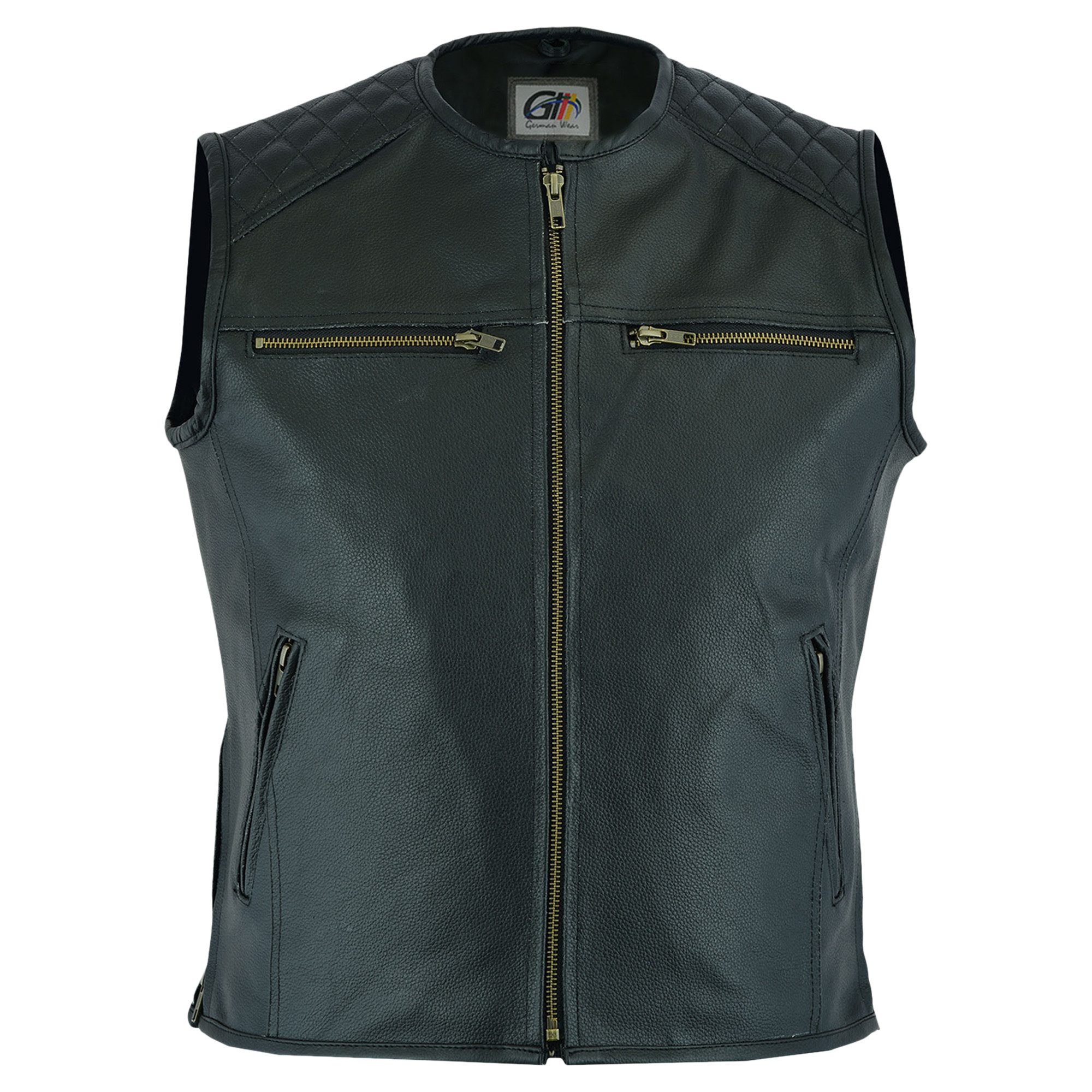 German Wear Motorradweste GW694 Black Motorrad Lederweste Biker Motorradweste Weste schwarz
