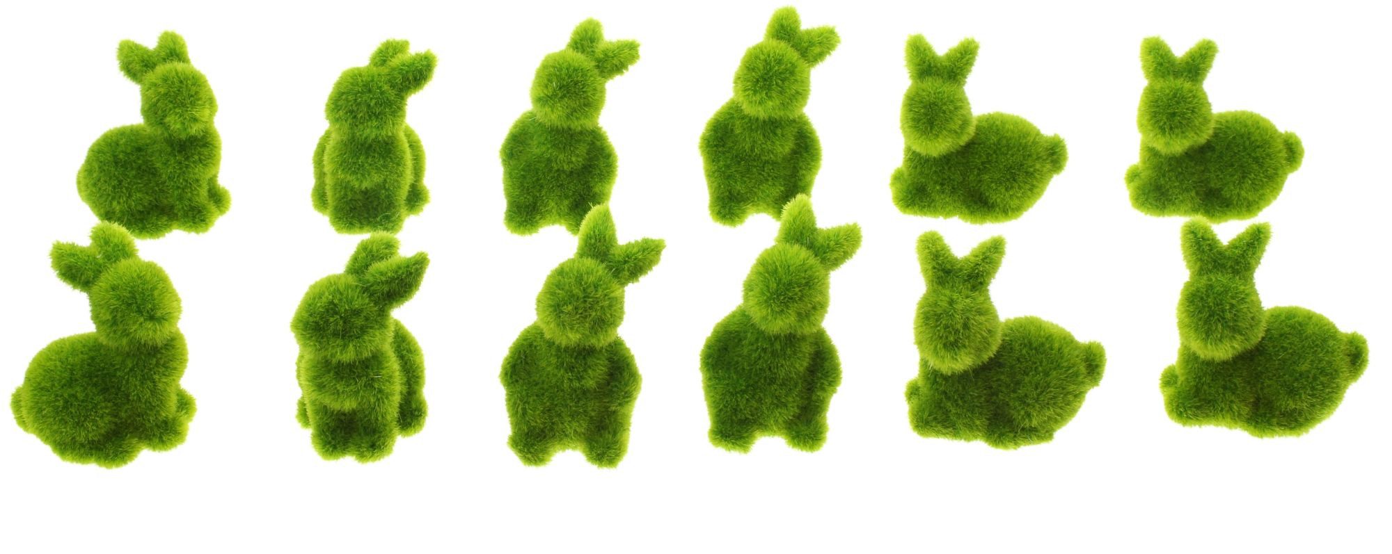 Dekoleidenschaft Osterhase "Moos" grün beflockt, 5 cm hoch, Osterdeko, Tischdeko, Minihasen im (12 St., im Set), Häschenfigur zum Basteln, Hasenfigur, Figurenset Ostern, Frühlingsdeko