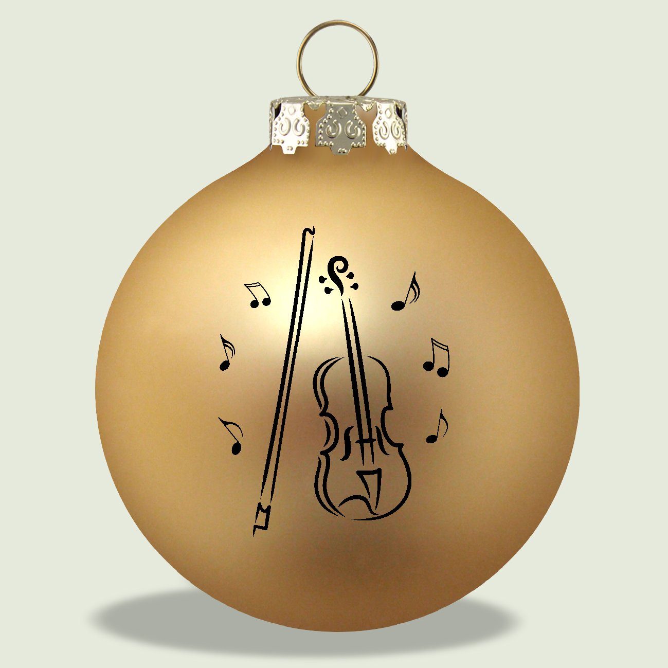 gold Musikboutique Glas Weihnachtsbaumkugel, Farbe 3er-Set mit schwarzem Violine-Druck, aus