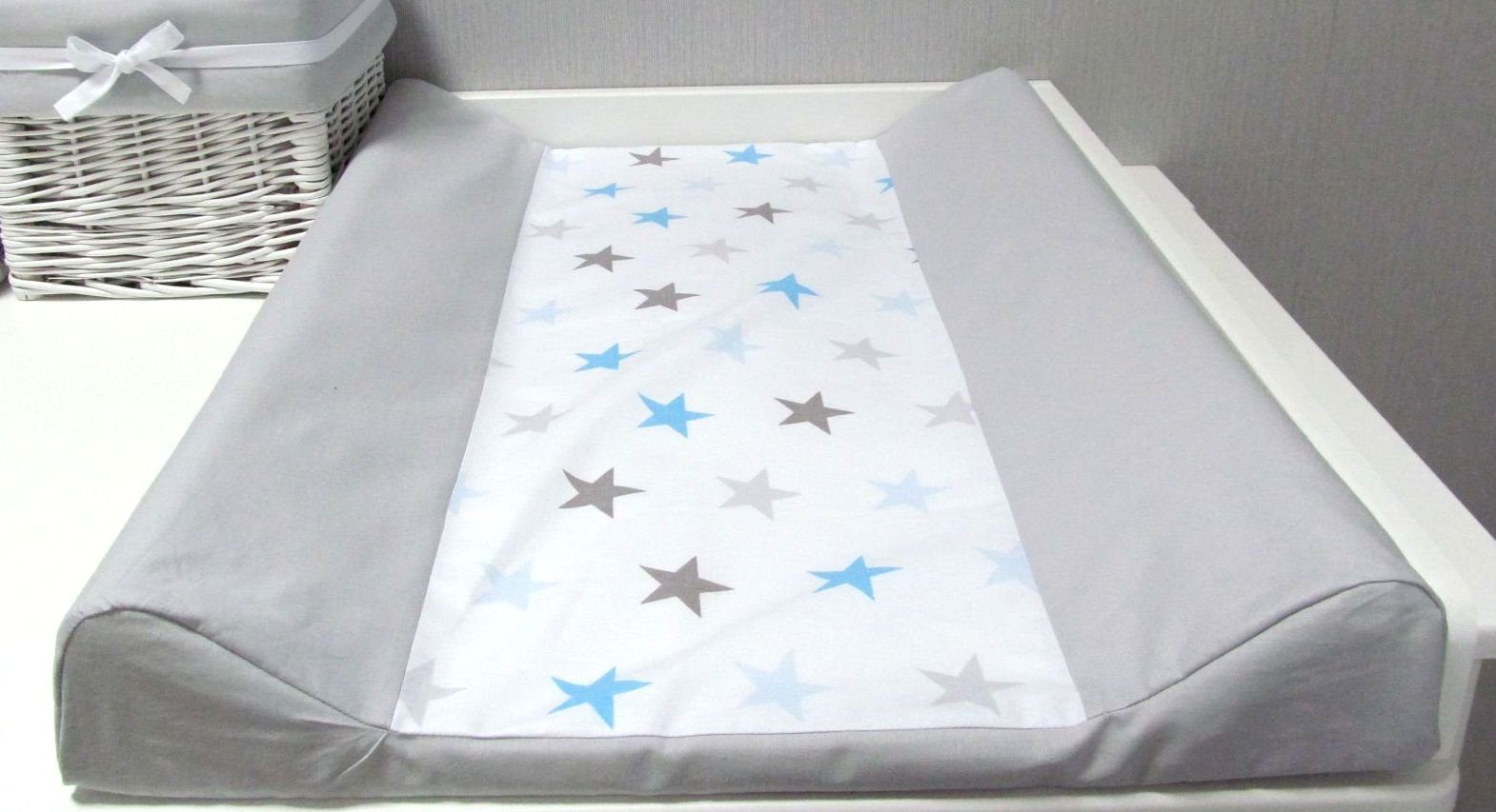 Wickelauflage Bezug Keil Sterne abnehmbar Wickeltischauflage 2 EU, Mulde - Babymajawelt cm STARS" "BiG Bezug, Set), und 50x70 Abwaschbar, (Wickelauflage Made blau in 2-tlg.,