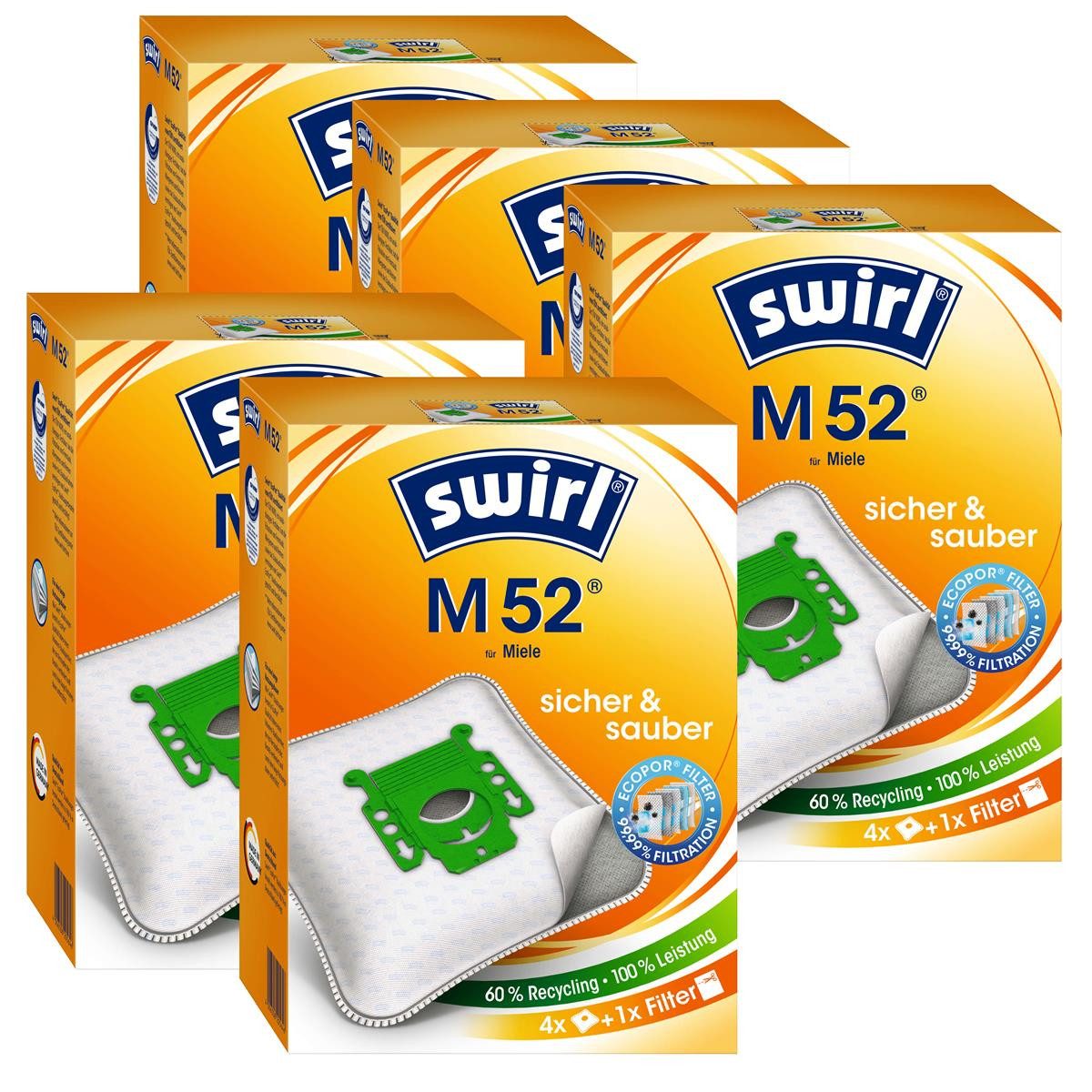 Staubsaugerbeutel 5 x Swirl Staubsaugerbeutel M 52 MicroPor Staubbeutel Microvlies