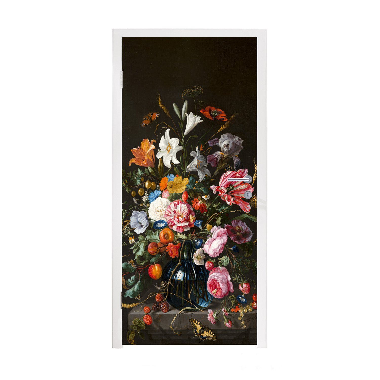 MuchoWow Türtapete Vase mit Blumen - Jan Davidsz de Heem - Kunst, Matt, bedruckt, (1 St), Fototapete für Tür, Türaufkleber, 75x205 cm