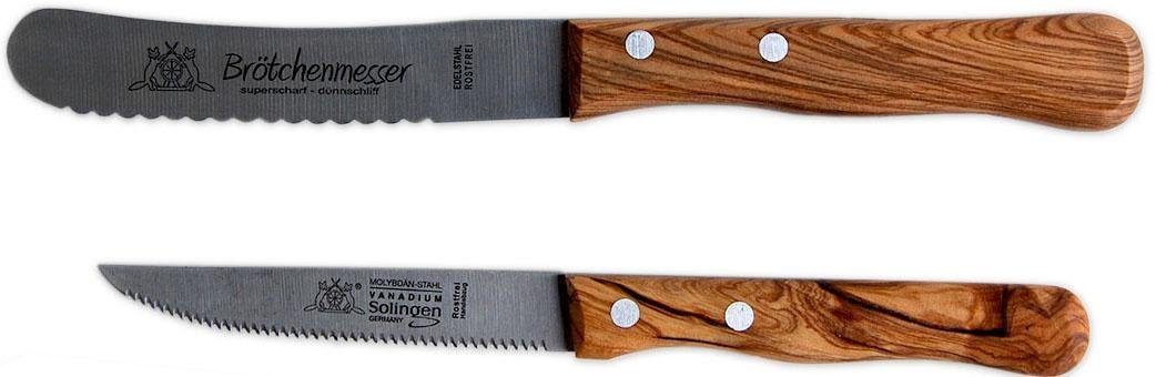 Olivenholz-erleben Messer-Set (Set, 2-tlg), In Handarbeit gefertigt, rostfreie Edelstahlklinge, Olivenholzgriff