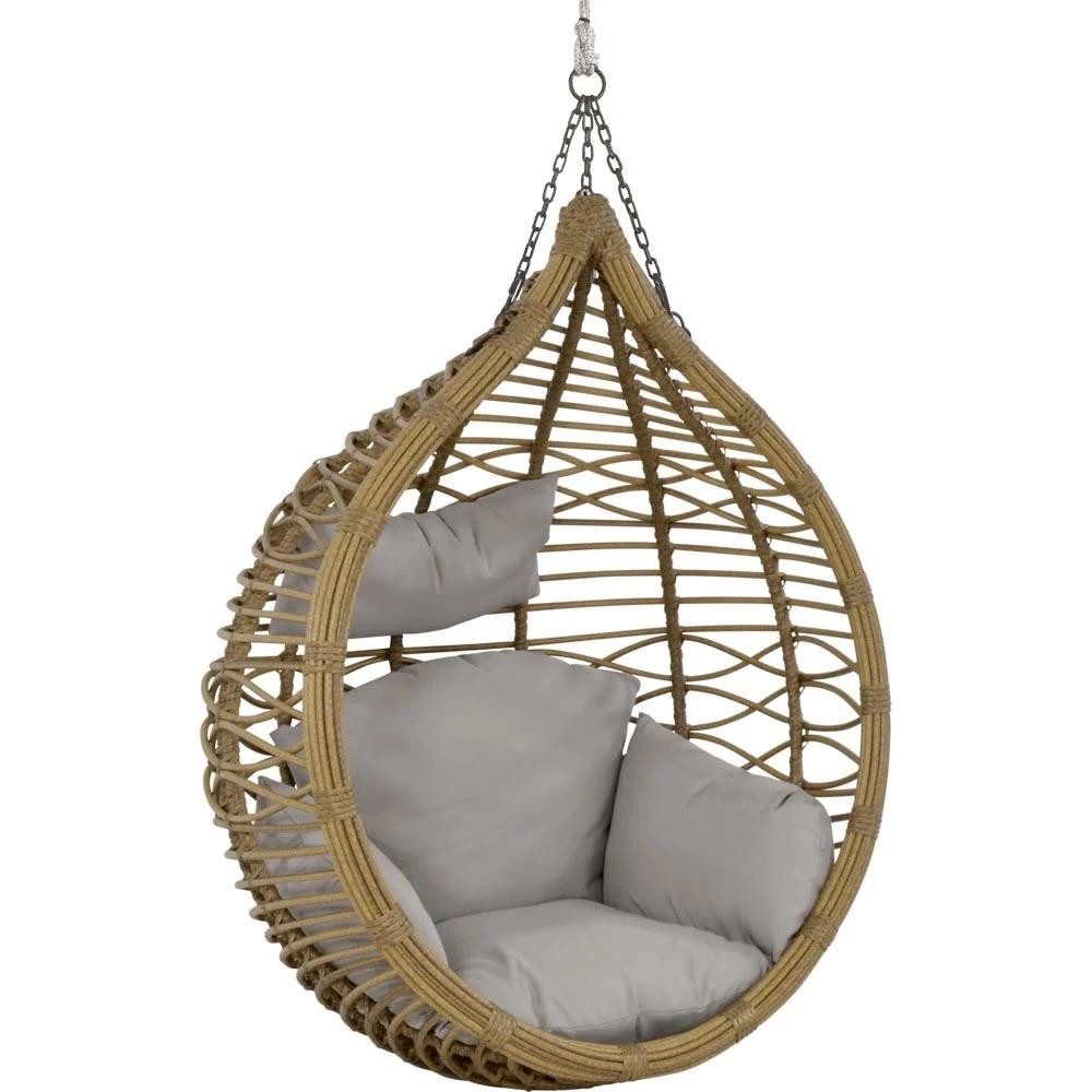 Natur24 Gartenstuhl Amazonas Hängesessel Polyrattan Polyester Braun Grau 102 x 73 x 128 cm