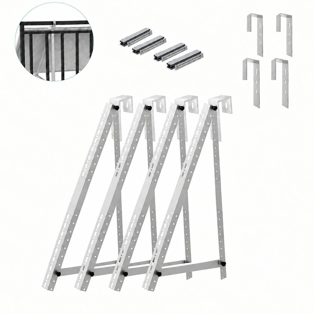 GLIESE Balkonkraftwerk 114 cm – Hochwertige Solarmodul-Halterung mit Haken, (114cm Solarpanel Halterung, Eckhaken, Montagezubehör), 114cm Halterung mit Haken – stabil & ohne Bohren