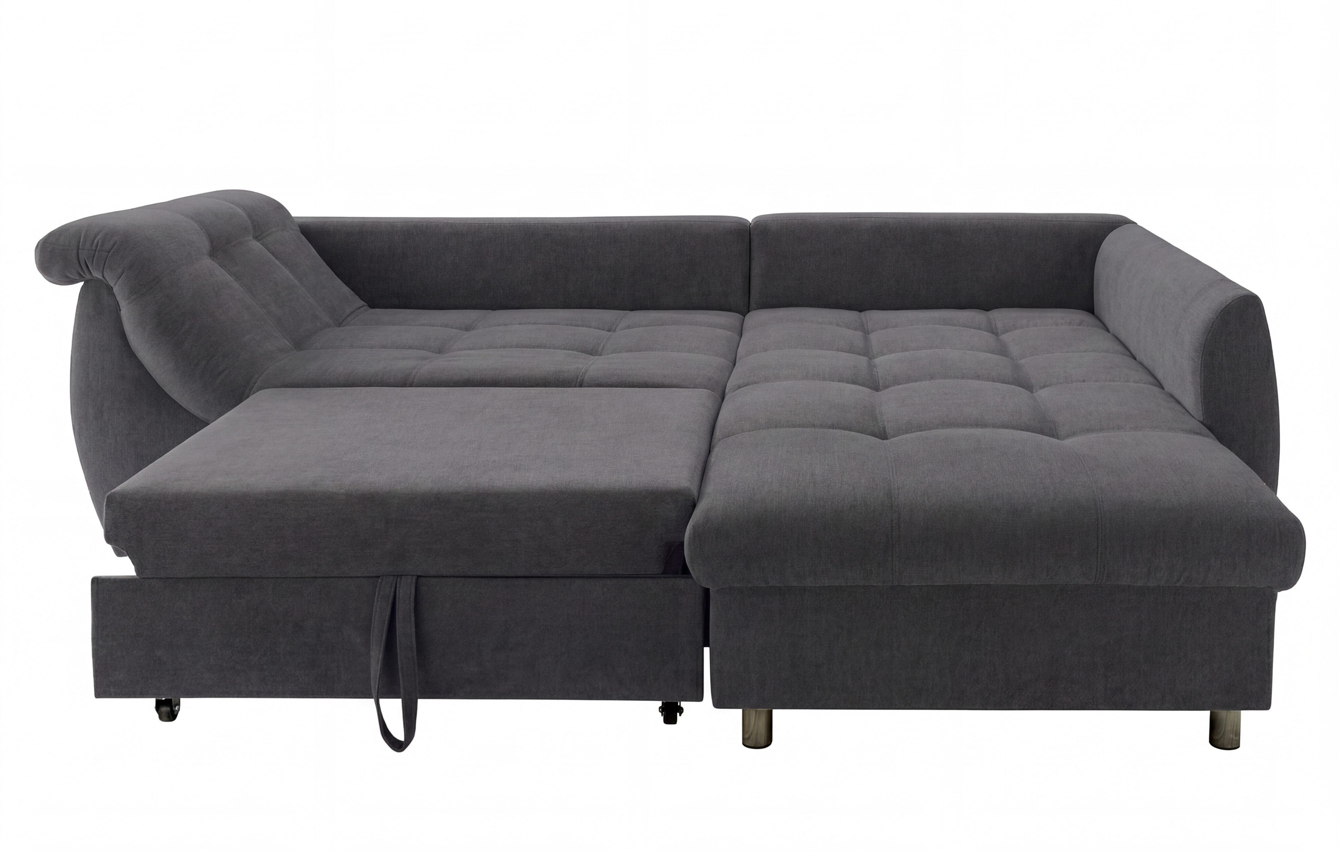 luma-home Ecksofa 17005, mit Bettfunktion B250/T190/H84 cm, Liegefläche 179x190 cm, Bettkasten, Ottomane rechts, Wellenunterfederung, Mikrofaser Anthrazit