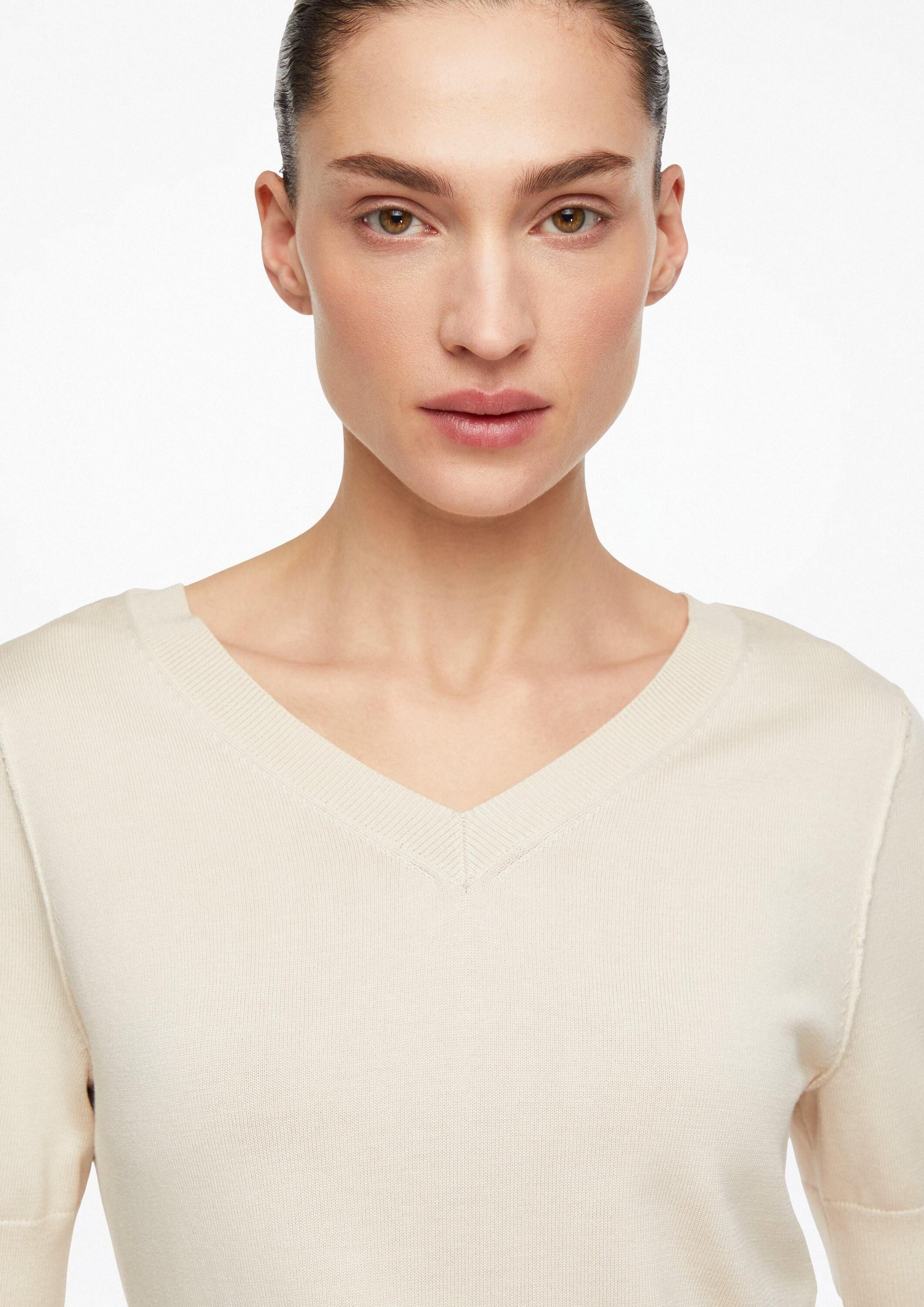 comma Kurzarmpullover Strickpullover Kurzarm-Pullover mit tiefem Rückenausschnitt und Bindedetail