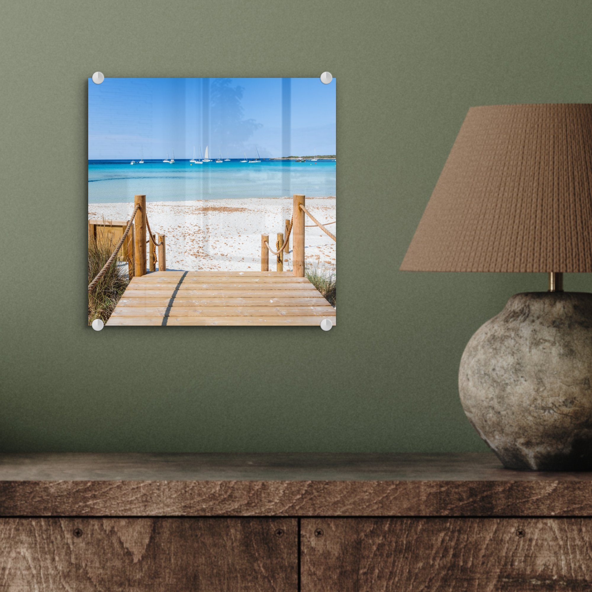 - - Glasbilder Glas Wandbild auf auf Strand - MuchoWow St), Bilder Foto Acrylglasbild Holz Glas Spanien, Wanddekoration - (1 -