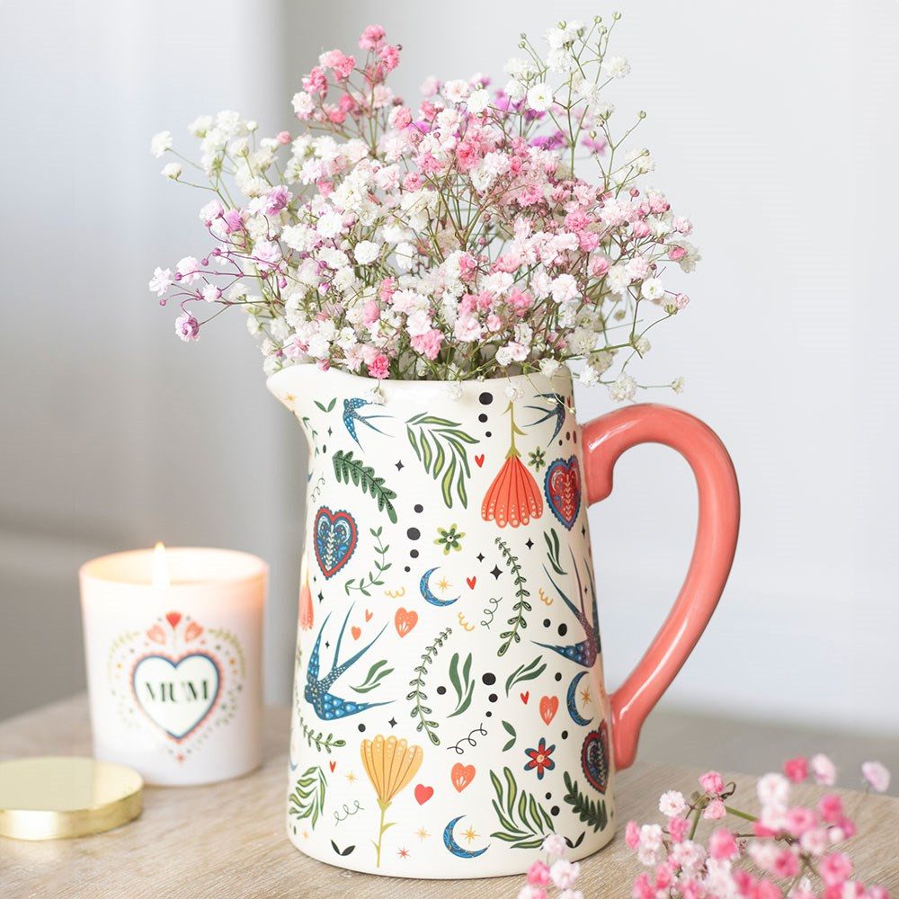 Something Different Dekovase Vintage Keramik Blumenkrug mit Blumenmuster 1200 ml