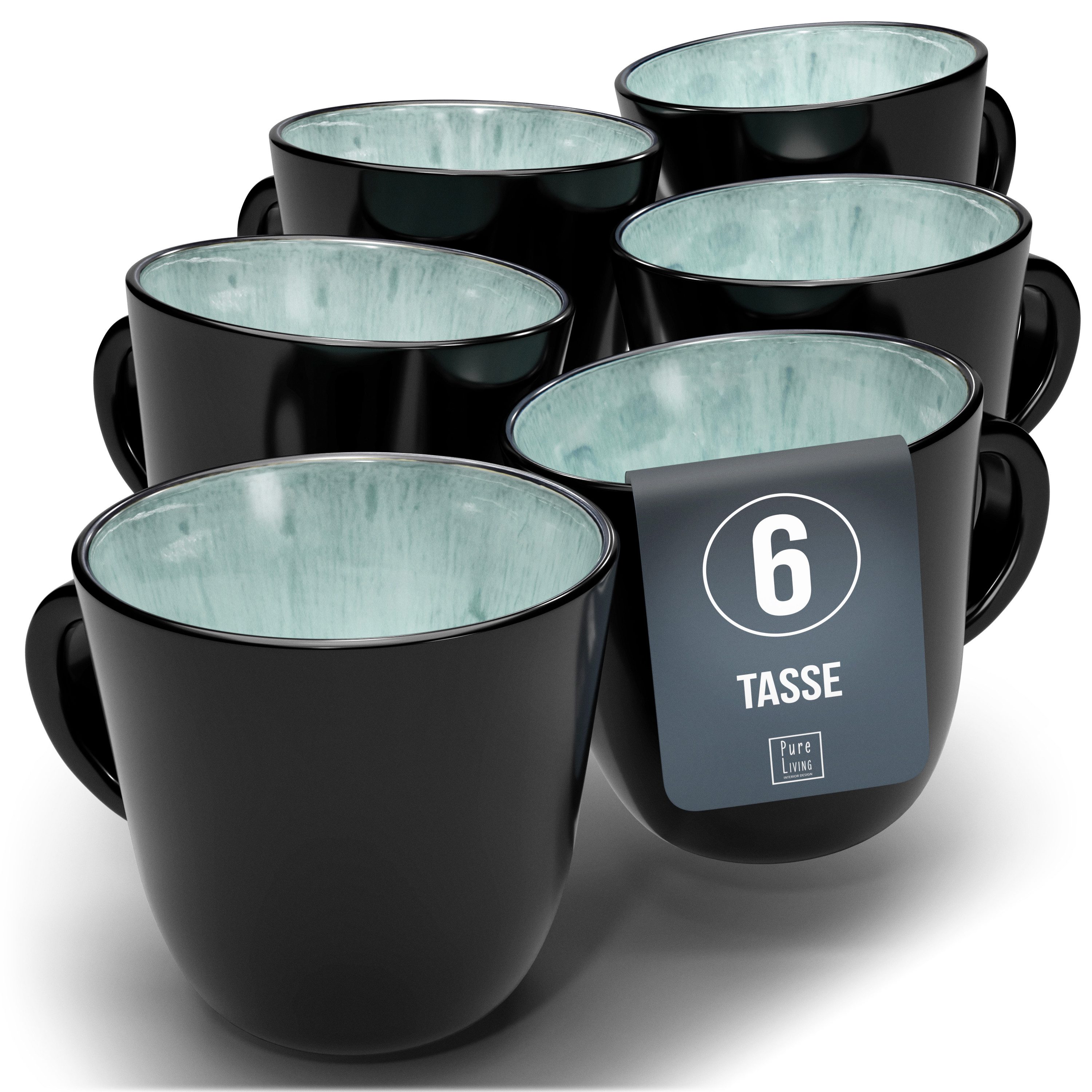 PURE LIVING INTERIOR DESIGN Geschirr-Set Pure Living Becher 6er 460ml »Ibiza«, Steingut, Salbeigrün, 6 Personen, Steingut, Mediterrane Handwerksoptik, Reaktive Glasur – jedes Stück einzigartig…