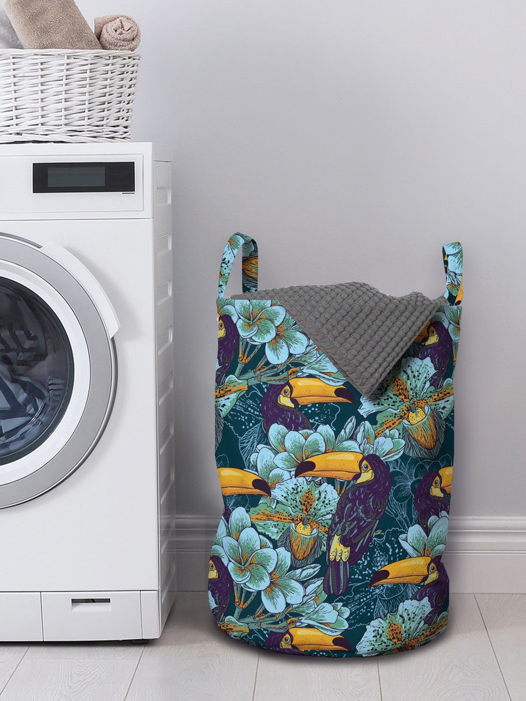 Vögel Waschsalons, mit Wäschesäckchen Abakuhaus Griffen Vogel für Wäschekorb Kordelzugverschluss Regenbogentukan