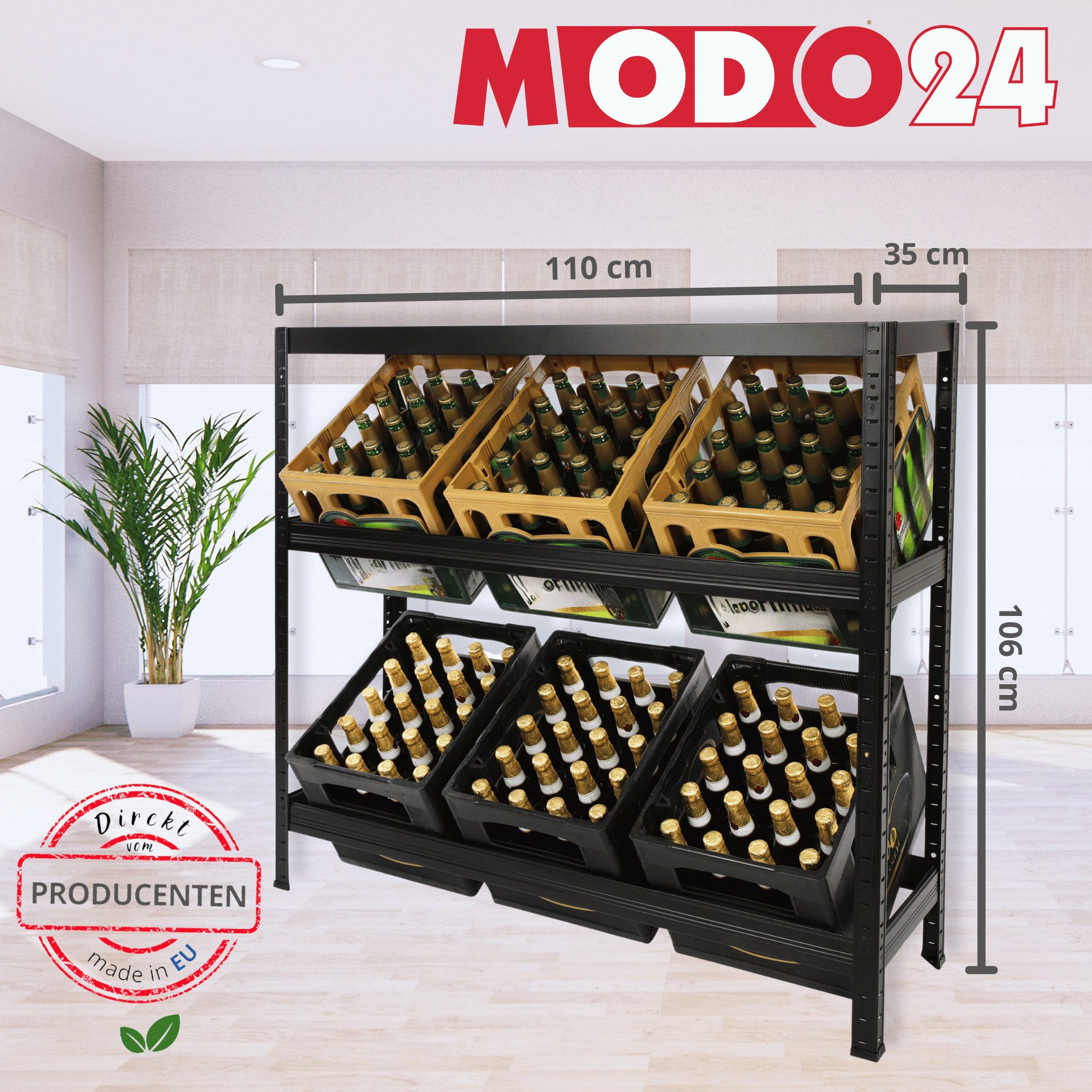 Modo24 Kastenständer RM106 Metall Getränkekistenregal, Kistenregal, für 4 oder 6 Kisten, Getränkeregal Stabil Kistenständer Freistehend, Kistenhalter