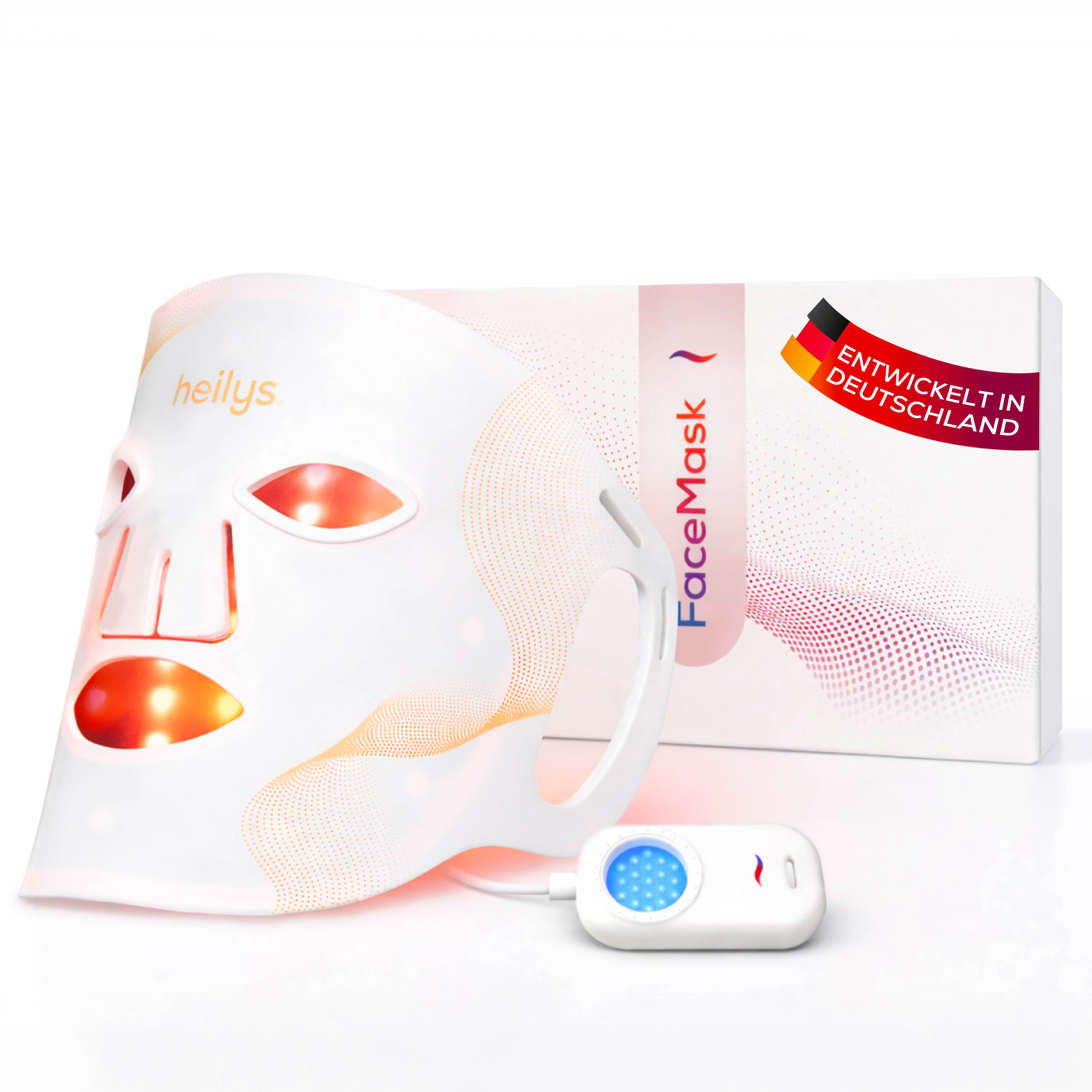 heilys® LED-Gesichtsmaske heilys® FaceMask 2.0, Lichttechnologie für Hautpflege zuhause, Rotlicht Infrarot, Blue-Light Spot, kabellos, RoHS-konform