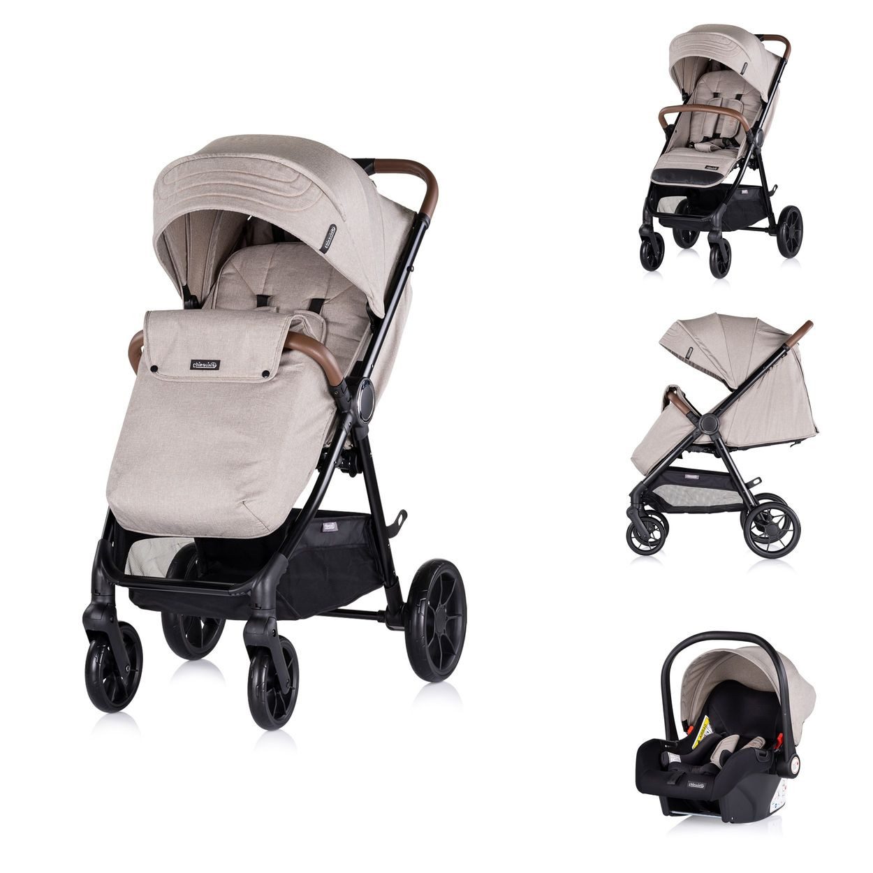 Chipolino Kombi-Kinderwagen Kombikinderwagen Ultera 3 in 1, Babyschale Fußabdeckung klappbar Korb