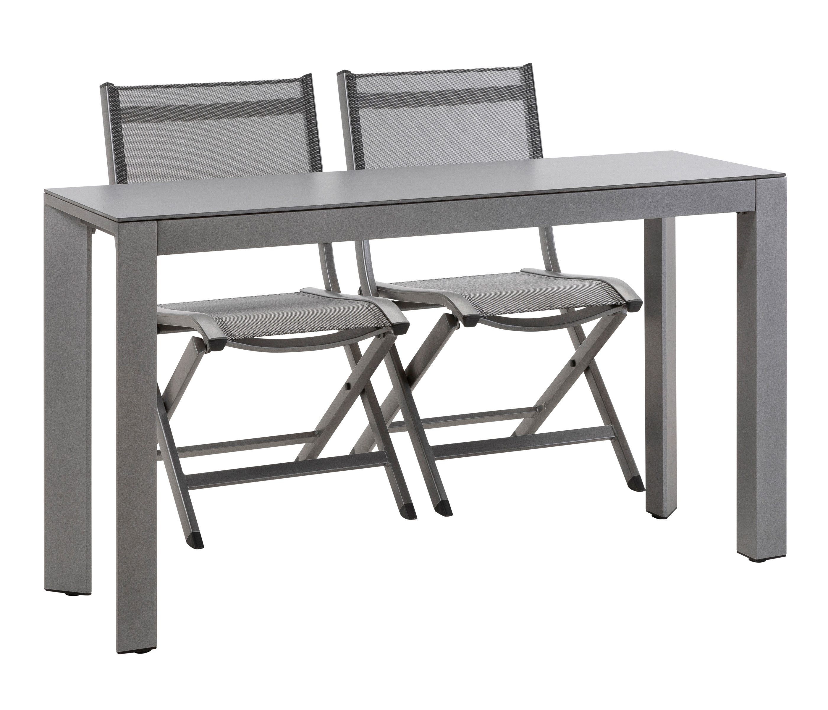 Dehner Gartentisch Chicago, 133.5 x 75 x 42 cm, Aluminium / Stein, schmaler Balkontisch mit bis zu 6 Sitzplätzen