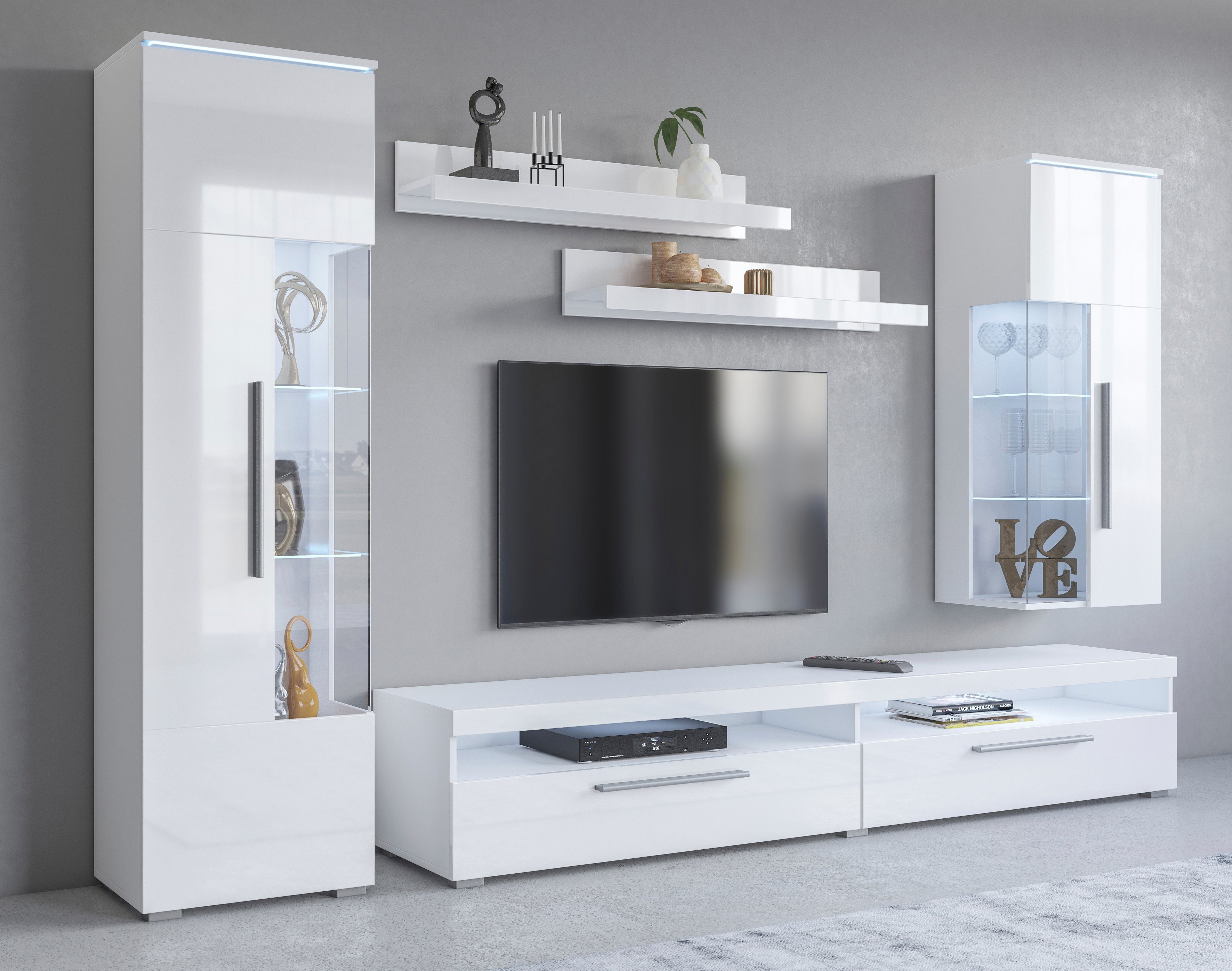 Wohnwand India,Breite 245cm moderne Mediawand ohne Beleuchtung