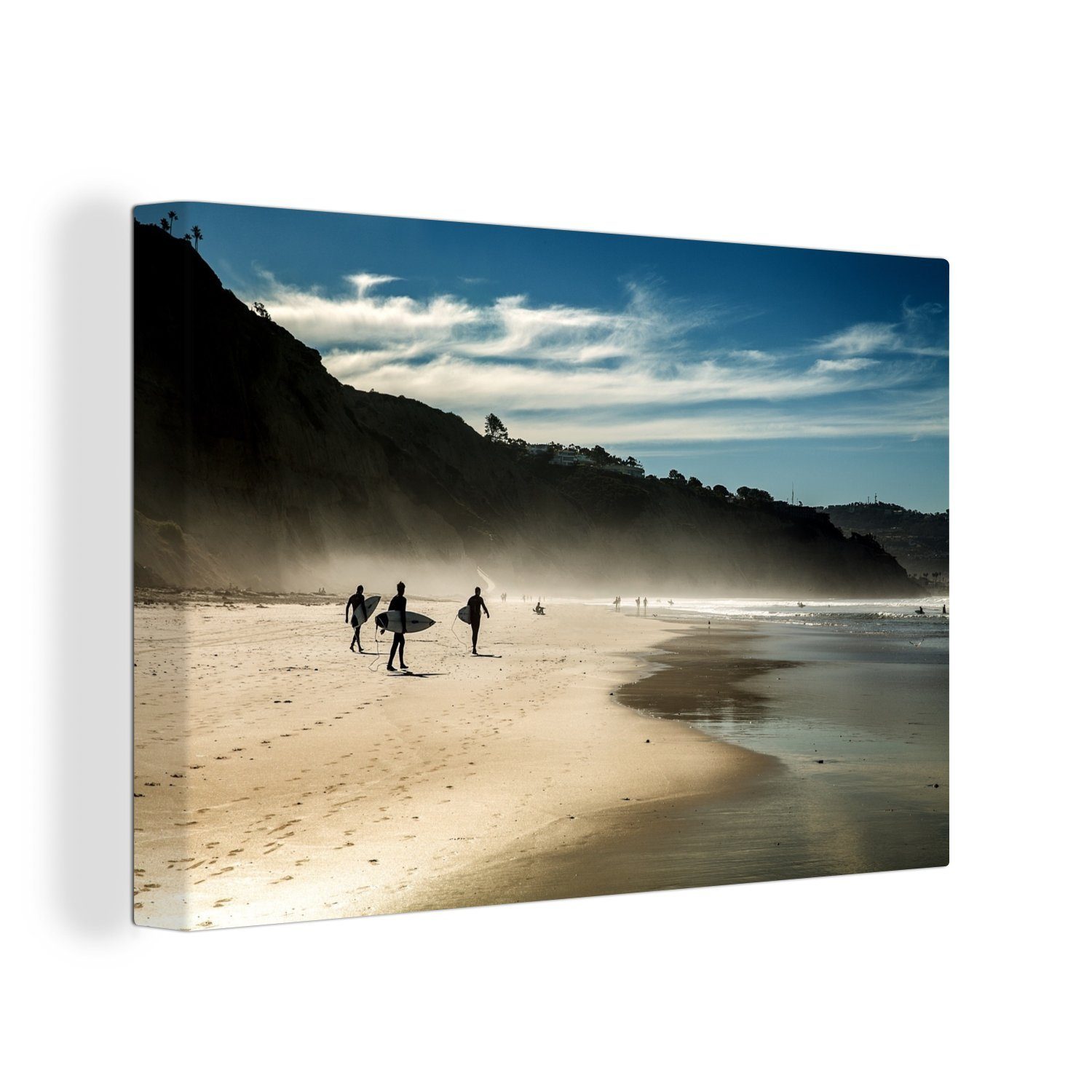 OneMillionCanvasses® Leinwandbild Surfer am Strand, (1 St), Wandbild Leinwandbilder, Aufhängefertig, Wanddeko, 30x20 cm